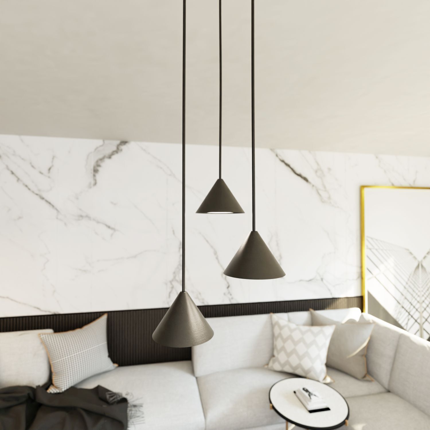 Suspension Noir Métal 3 feux GX53 Moderne Lampe, Drinnen, Innenarchitektur, Wohnzimmer, Zimmer