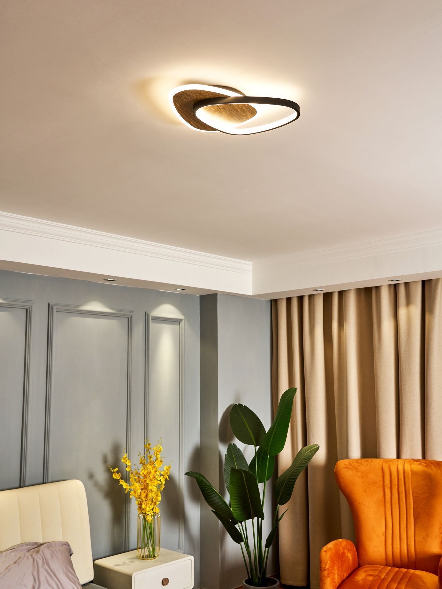 deckenleuchte, rund, holzoptik, wohnzimmer, lighting