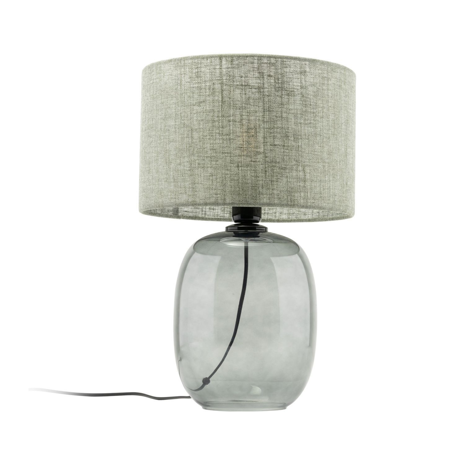 Lampe de table verre fumé tissu E27 H : 48 cm Ø 30 cm Gris Vert