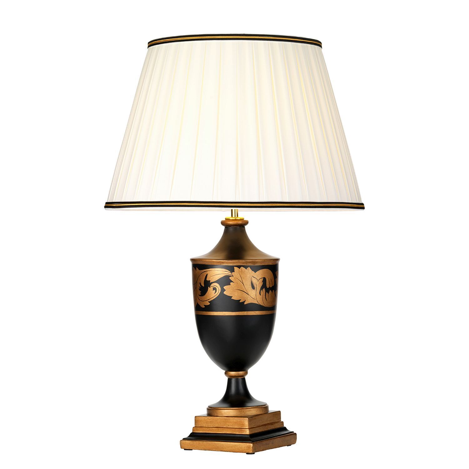 Tischleuchte Stoff Holz in Creme Schwarz Gold E27 68 cm Lampe, Tischlampe, Lampenschirm
