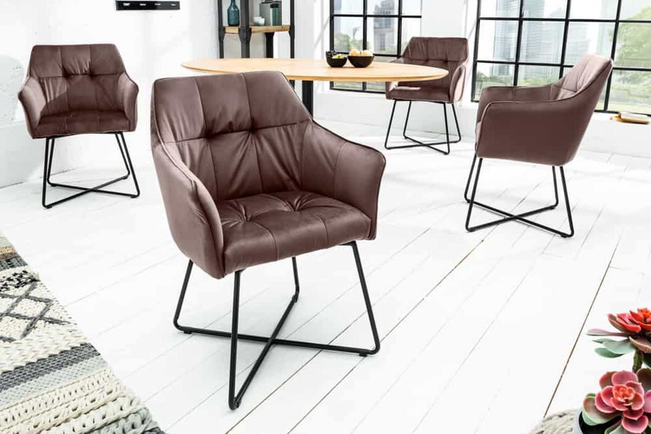 Chaise de salle à manger velours métal brun noir avec accoudoirs Moebel, Stuhl, Drinnen