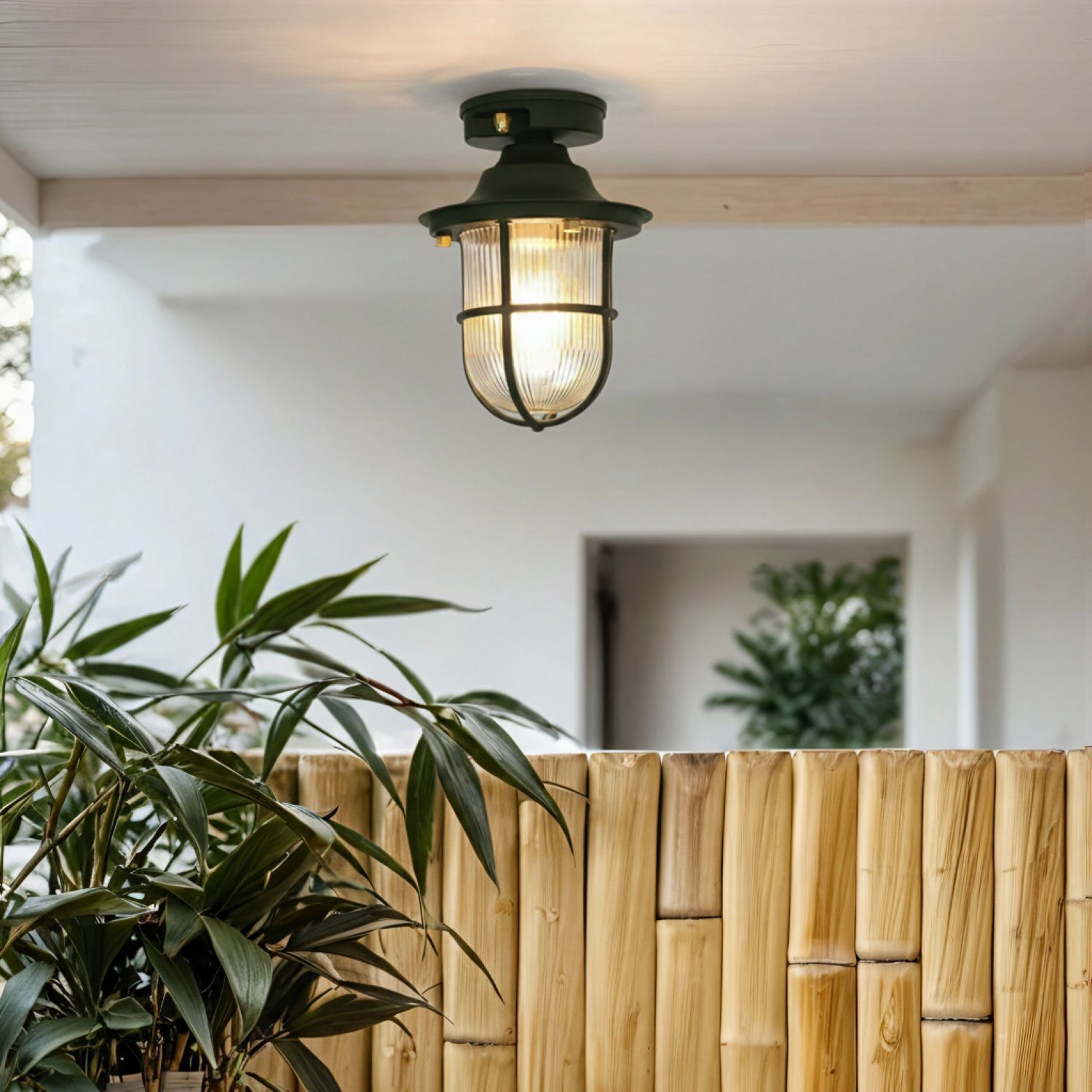 Außenlampe Glas Messing massiv E27 IP54 D: 16 cm Grün