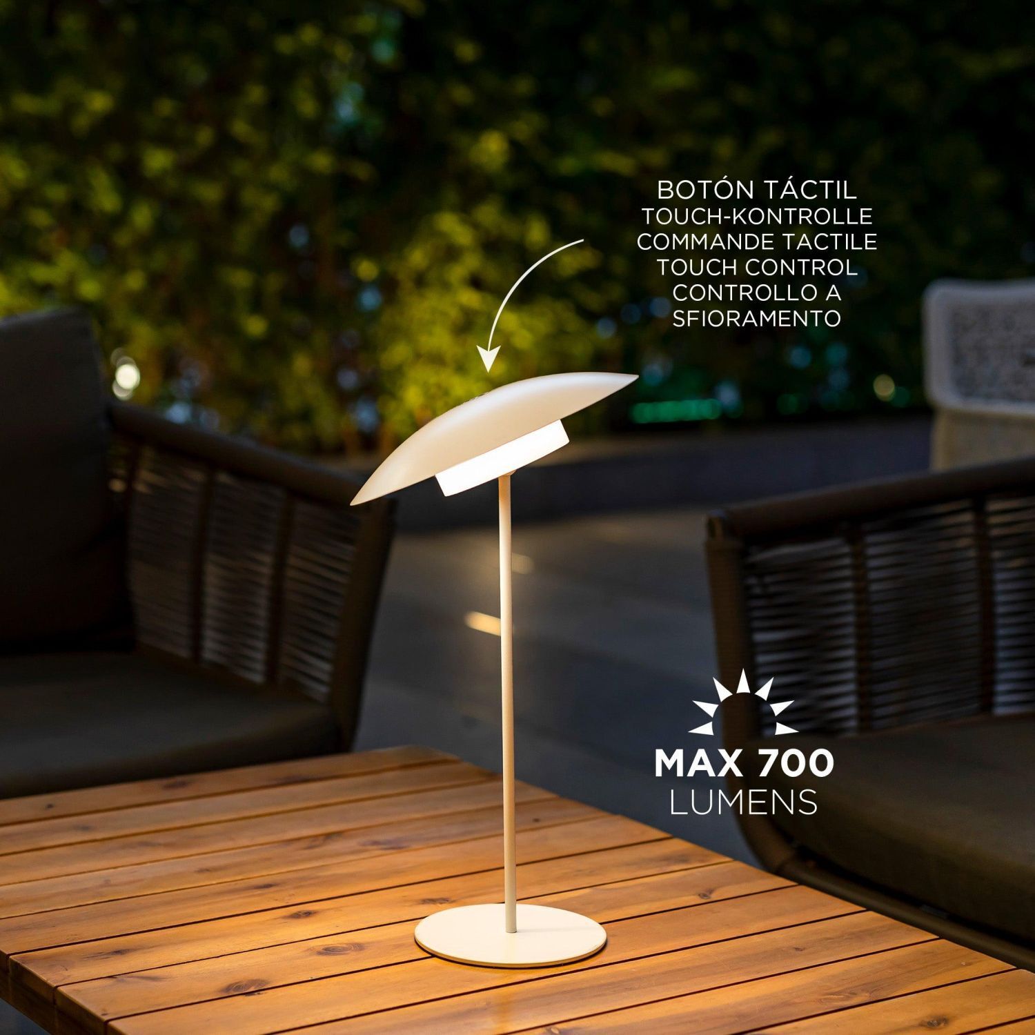 Lampe de table LED sans fil Akku Touch H : 40 cm IP44 Blanc