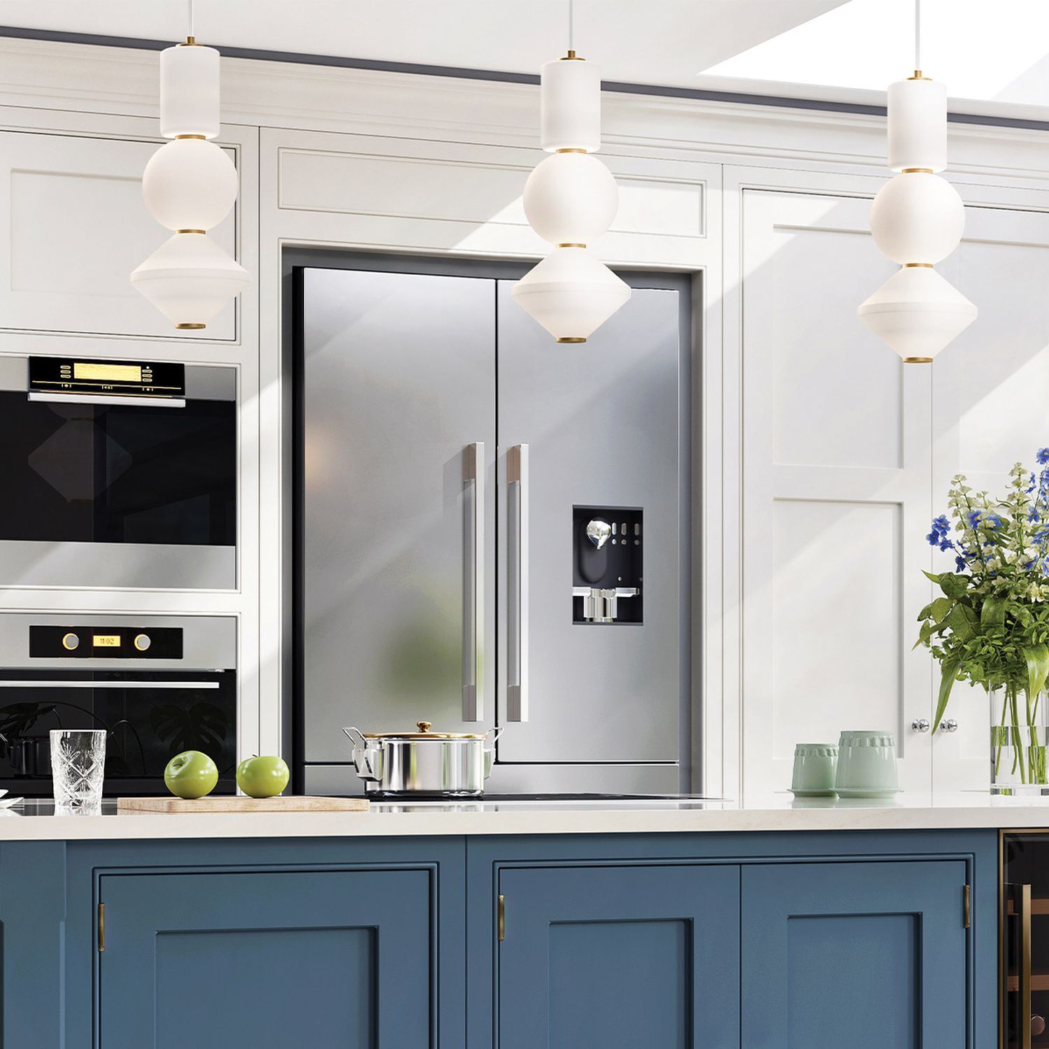 LED Hängeleuchte Glas Metall B: 19,8cm Modern Weiß Gold antik Drinnen, Innenarchitektur, Küche