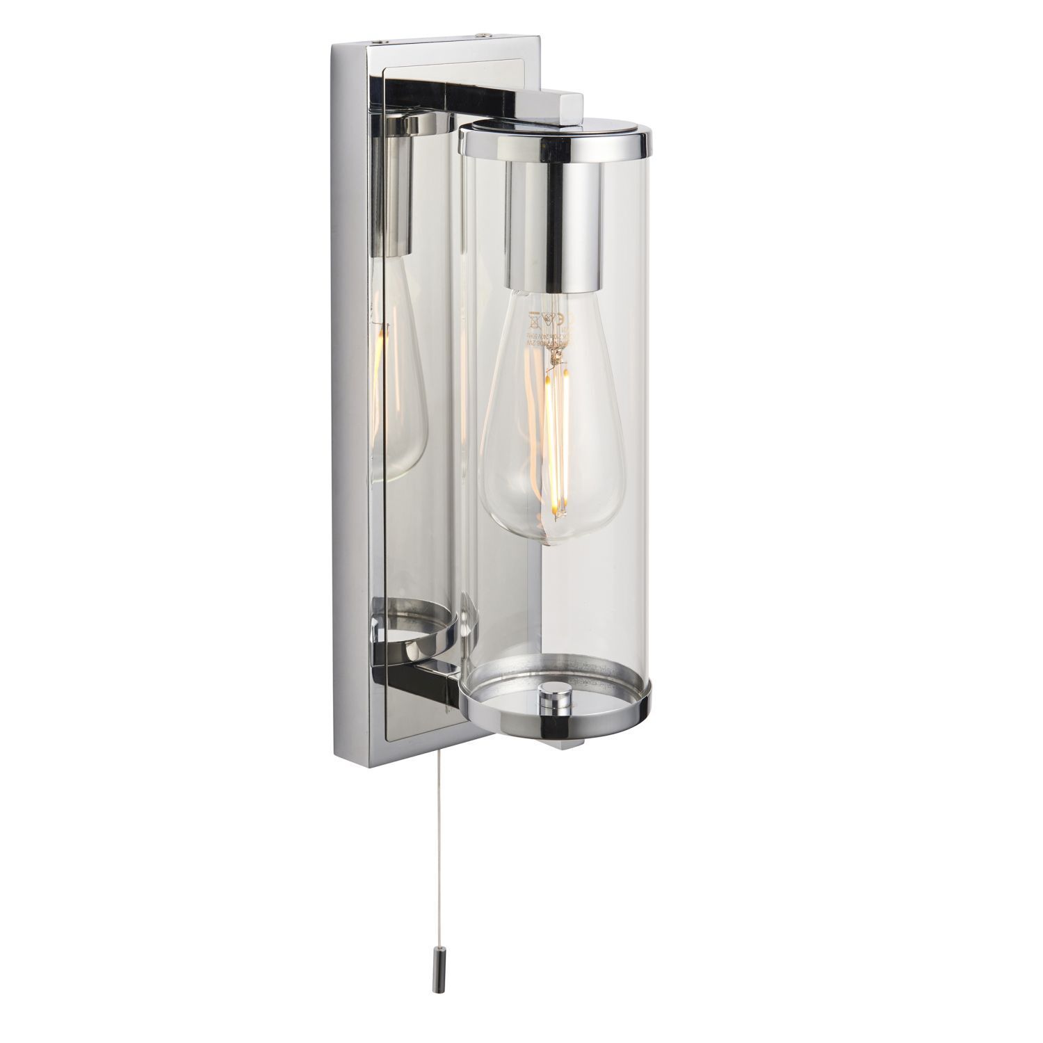 Applique murale avec interrupteur IP44 hauteur 31,5 cm métal verre en chrome