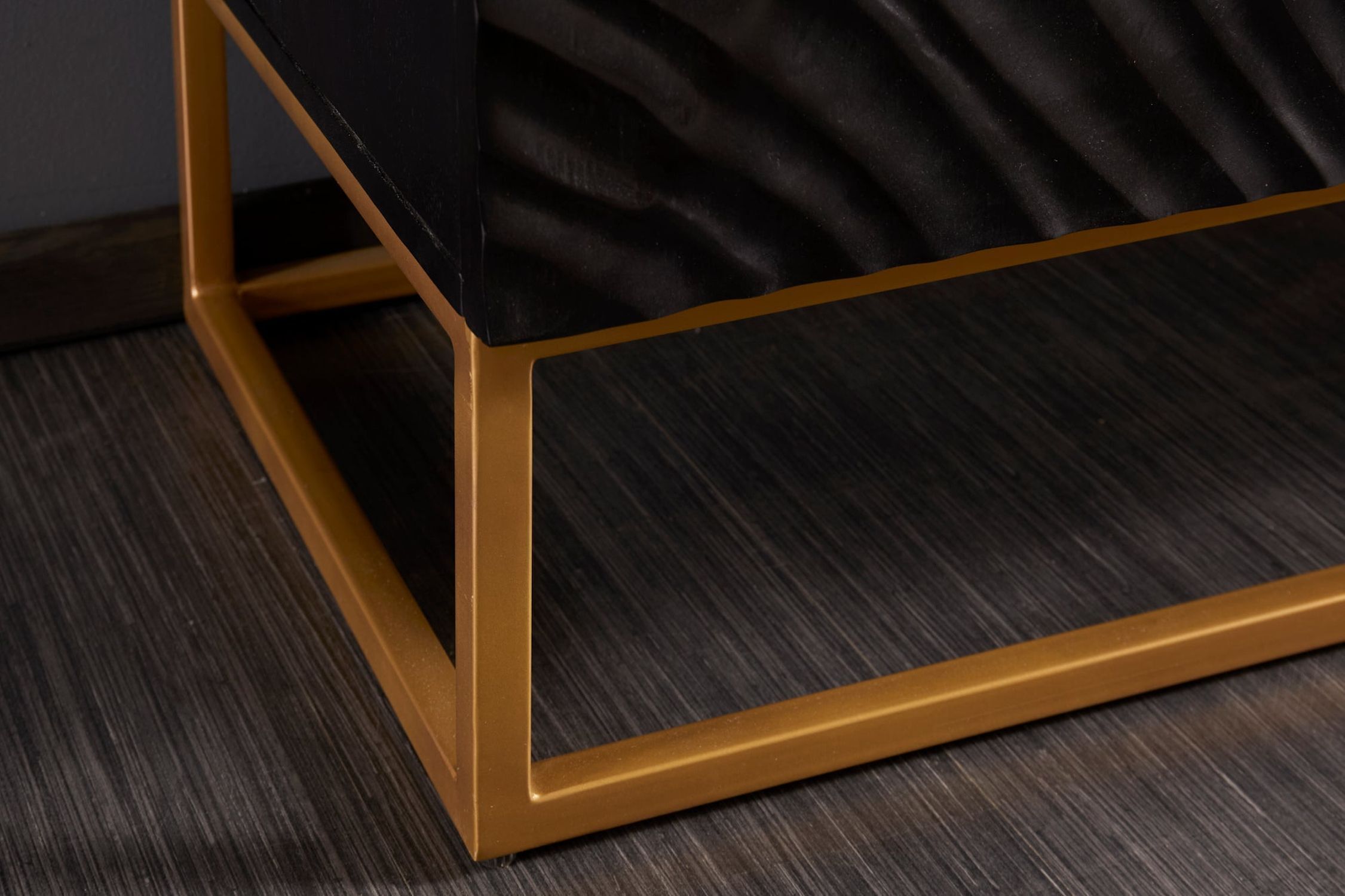 Highboard Schwarz Gold 100 x 120 cm Handarbeit Holz Metall Innenarchitektur, Holz, Hartholz, Kaffeetisch, Sperrholz