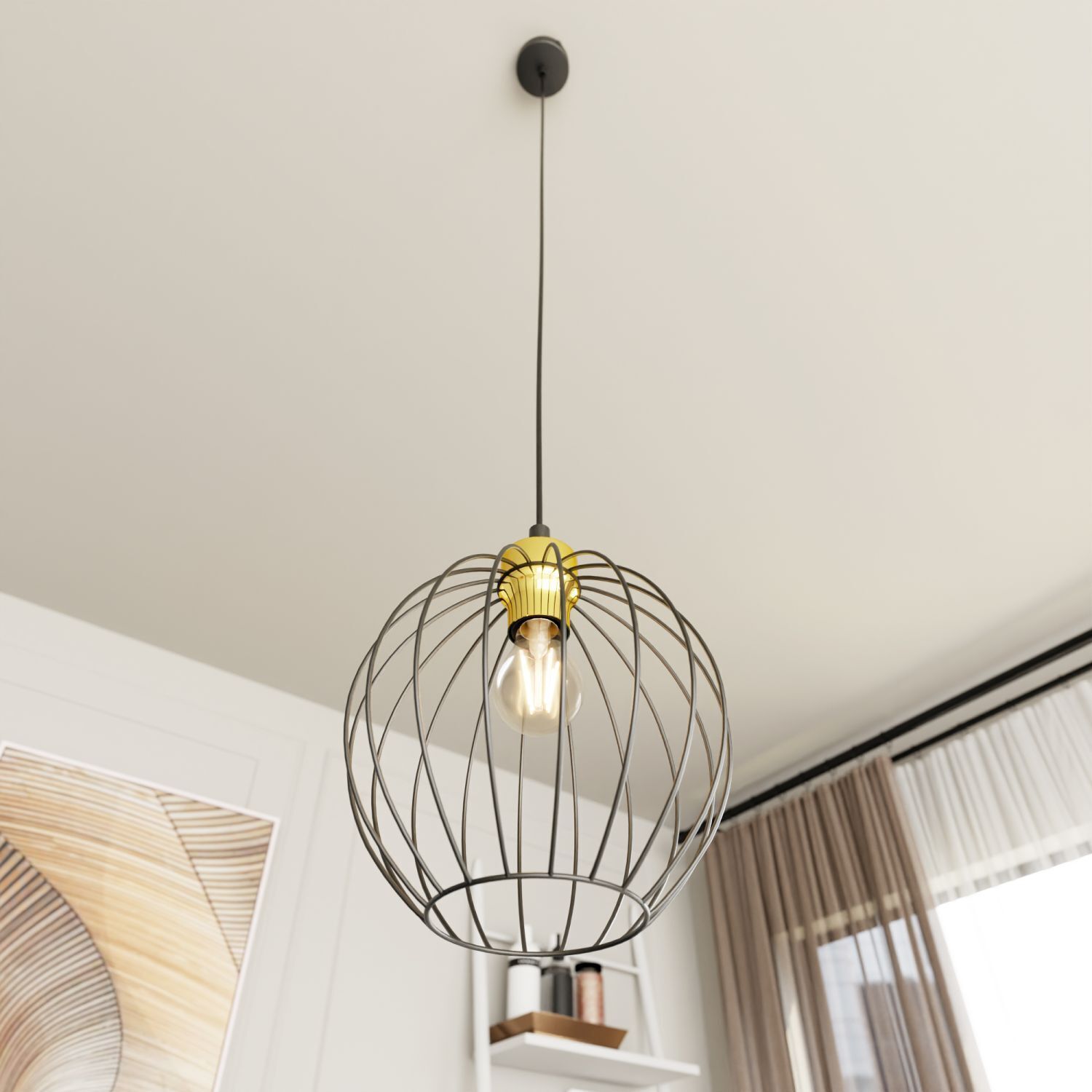 Suspension Noir Or Métal E27 Ø24 cm rond Rétro