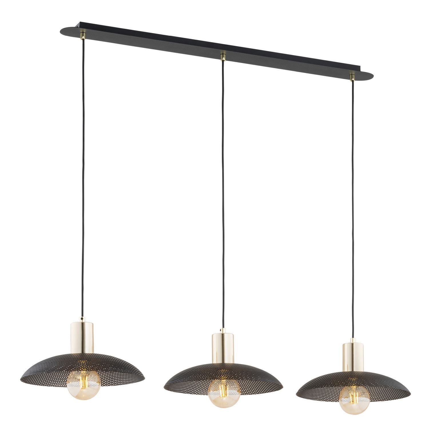 Pendelleuchte 3-flammig L: 90 cm Metall Schwarz Gold E27 Leuchter, Lampe, Leuchte, Zimmer, Duscharmatur