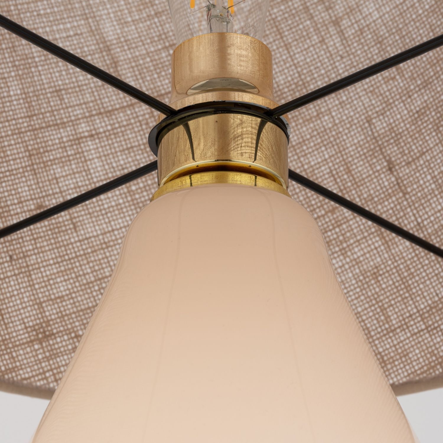 Tischleuchte Glas Jute 67 cm hoch Ecru Braun E27 RIKA Leuchte, Deckenventilator, Gerät, Elektrisches Gerät, Lampe