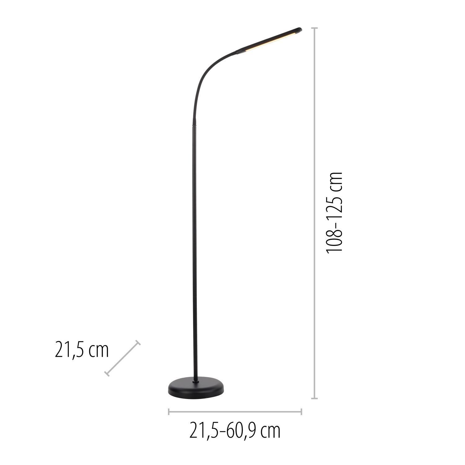 LED Stehleuchte Metall Schwarz Touch 125 cm verstellbar Lampe