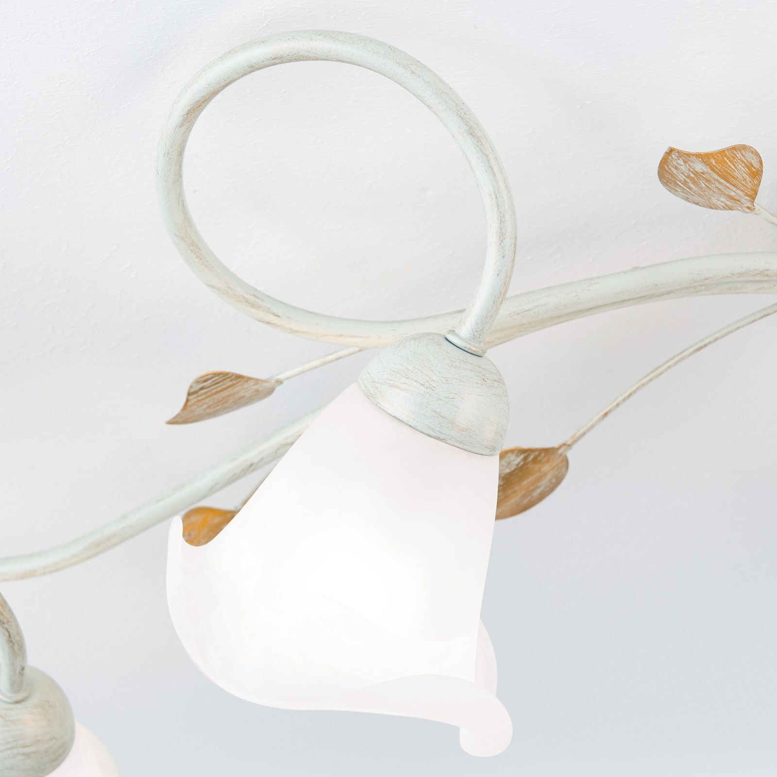 Deckenlampe Metall Glas E14 Landhausstil OSKAR Beleuchtung, Lampe, Deckenleuchte, Chandelier, weißes Glas