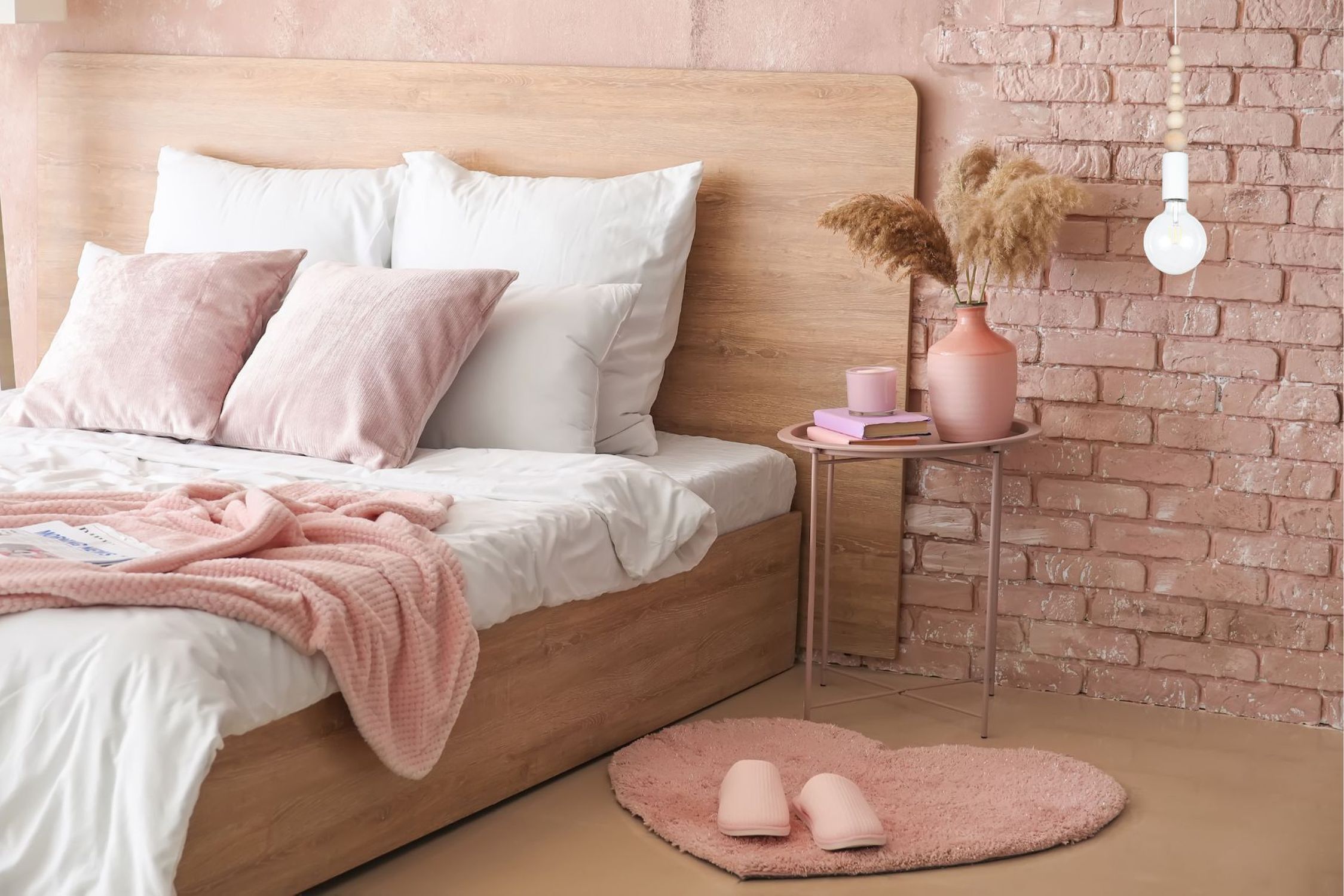 Hängelampe Holz Metall Weiß E27 Ø10 cm rund wohnlich bett, bettzeug, kissen, pink, neues wohnzimmer