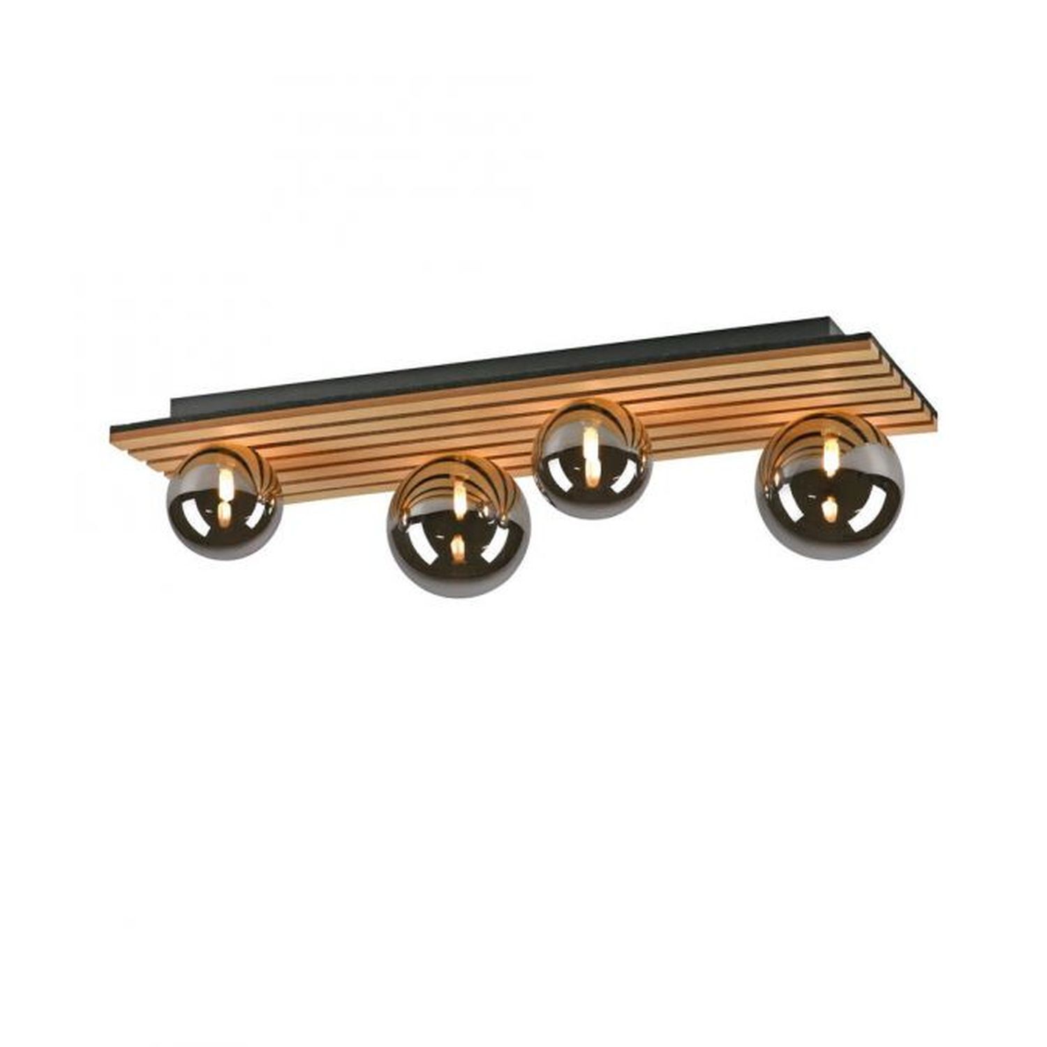 Deckeneinbauleuchte, LED-Deckenleuchte, Vierfacher Lampenkopf, Holzoptik, Glimmer-Kupfer