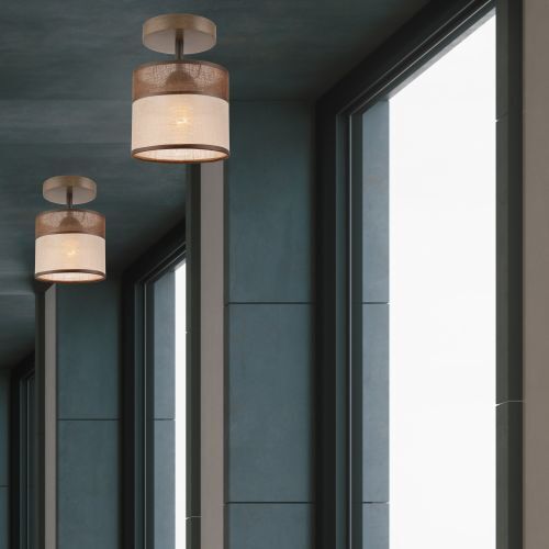 Wohnzimmer Deckenleuchte BLAINE Holz Stoff Braun