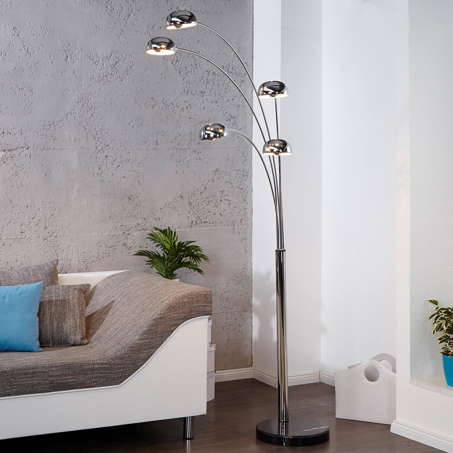 Retro Lampe Designerleuchte 200cm flexibel Silber Lampe, Stehlampe