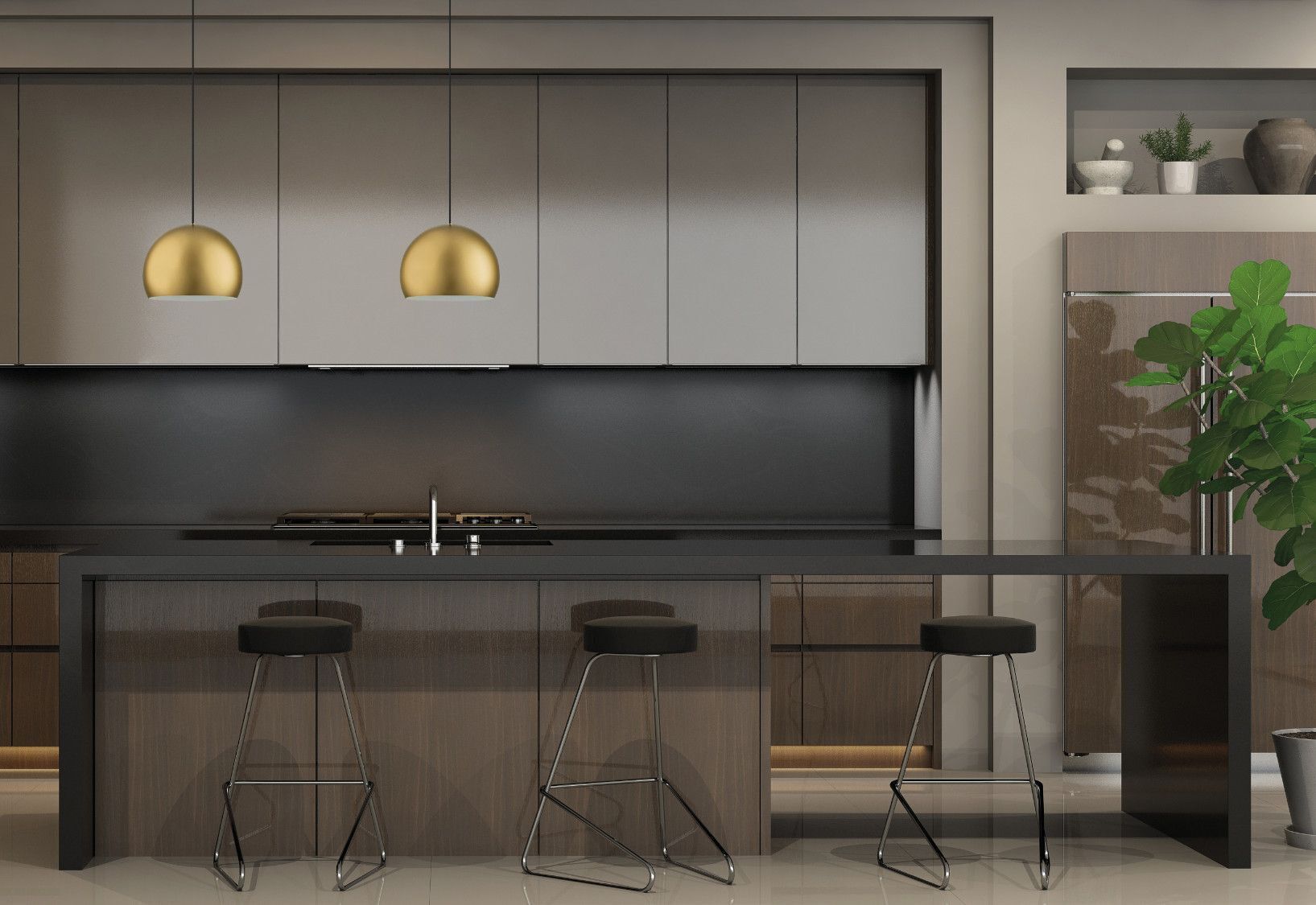 Pendelleuchte Gold matt GU10 Ø 27,5 cm Metall Retro Kugel Drinnen, Innenarchitektur, Küche, Mobiliar, Barhocker