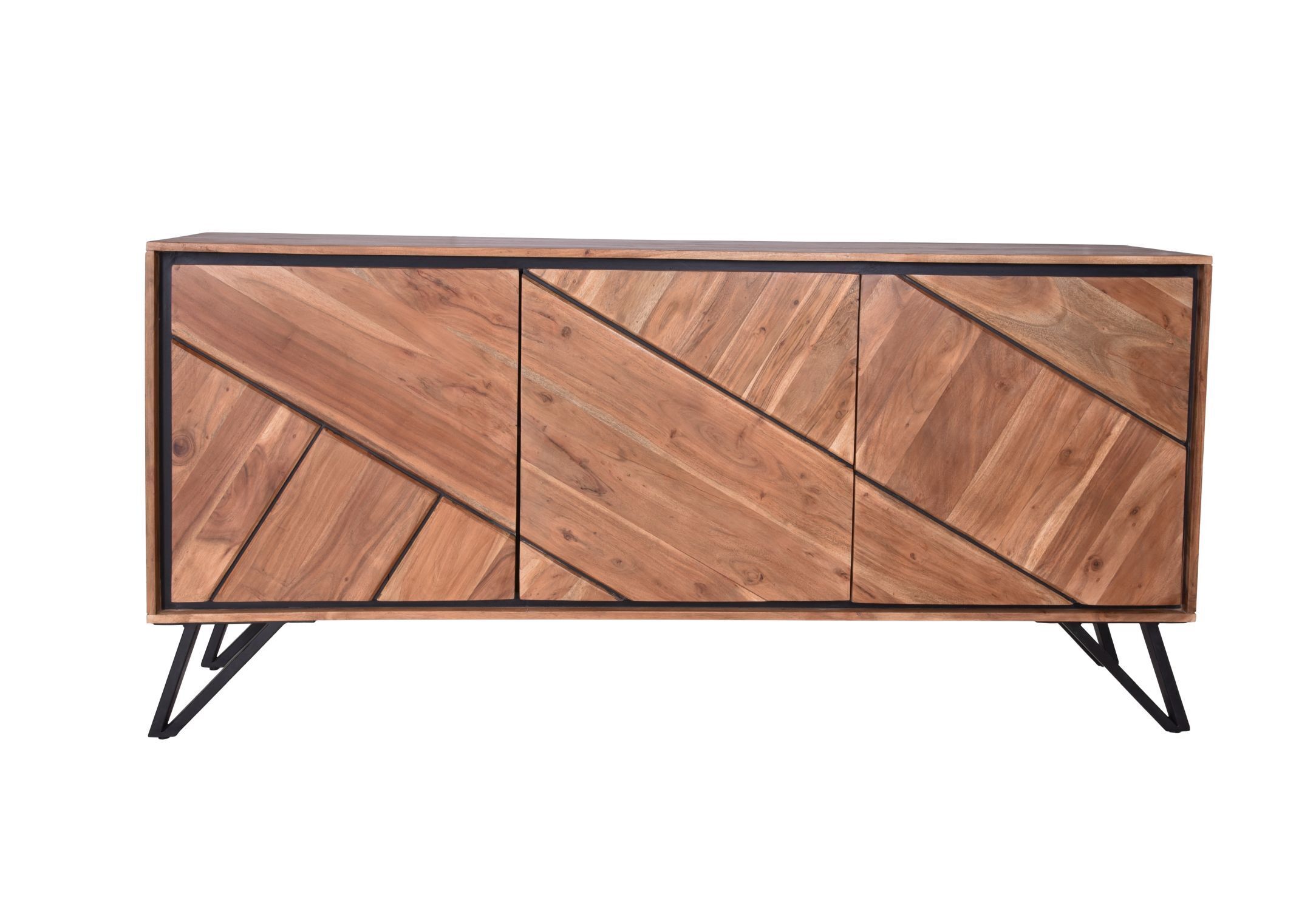 Sideboard 150 cm breit H: 76 cm Modern Akazienholz Metall Moebel, Anrichte, Kabinett, Krippe, Bett für Säuglinge