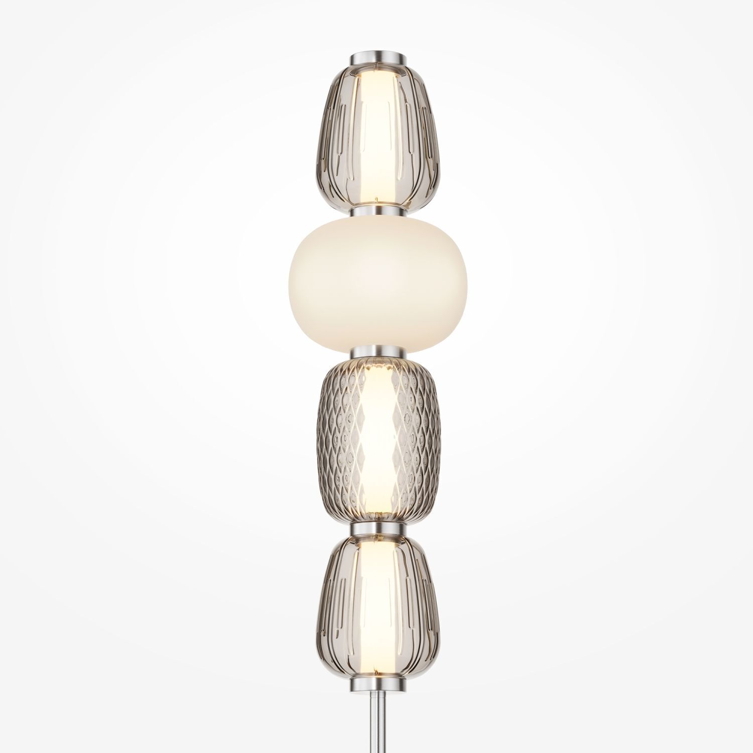 Stehlampe Metall Glas LED 165,5 cm hoch Chrom Weiß Grau Lampe