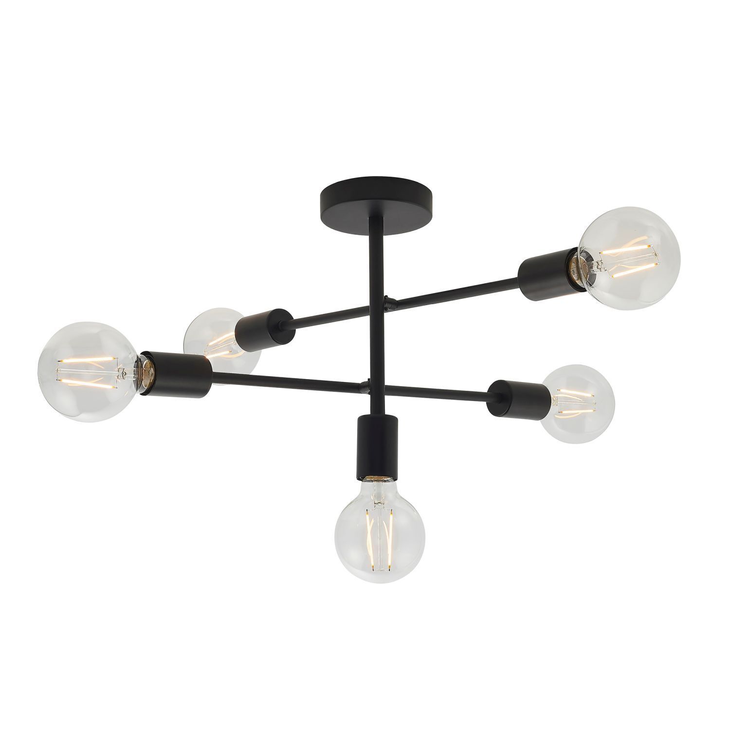 Lampe de plafonnier noir métal 53 cm de large rétro pour 5x E27