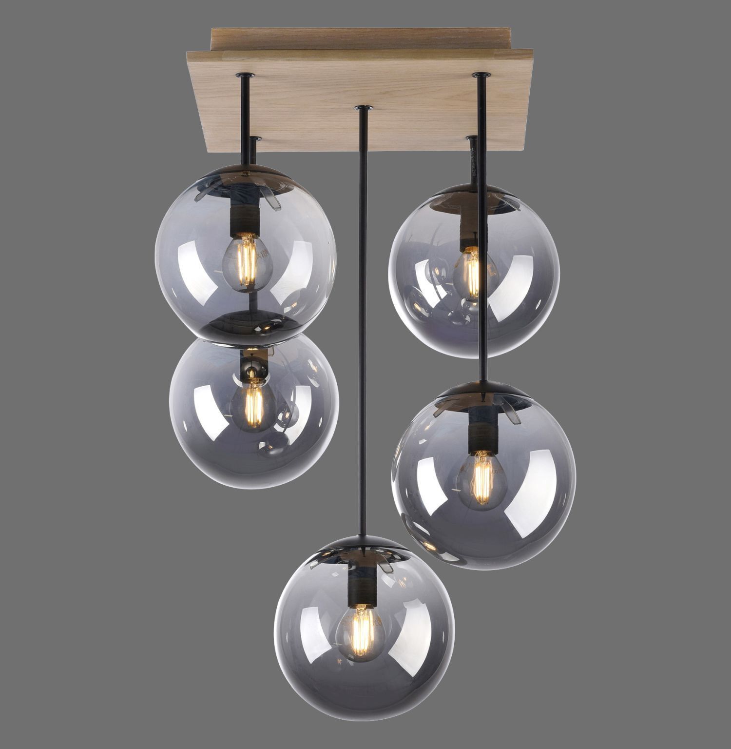 Stylische Deckenlampe Glas Holz E14 B:37 cm blendarm Lampe, Kronleuchter, Beleuchtung, Deckenleuchte, Leuchte