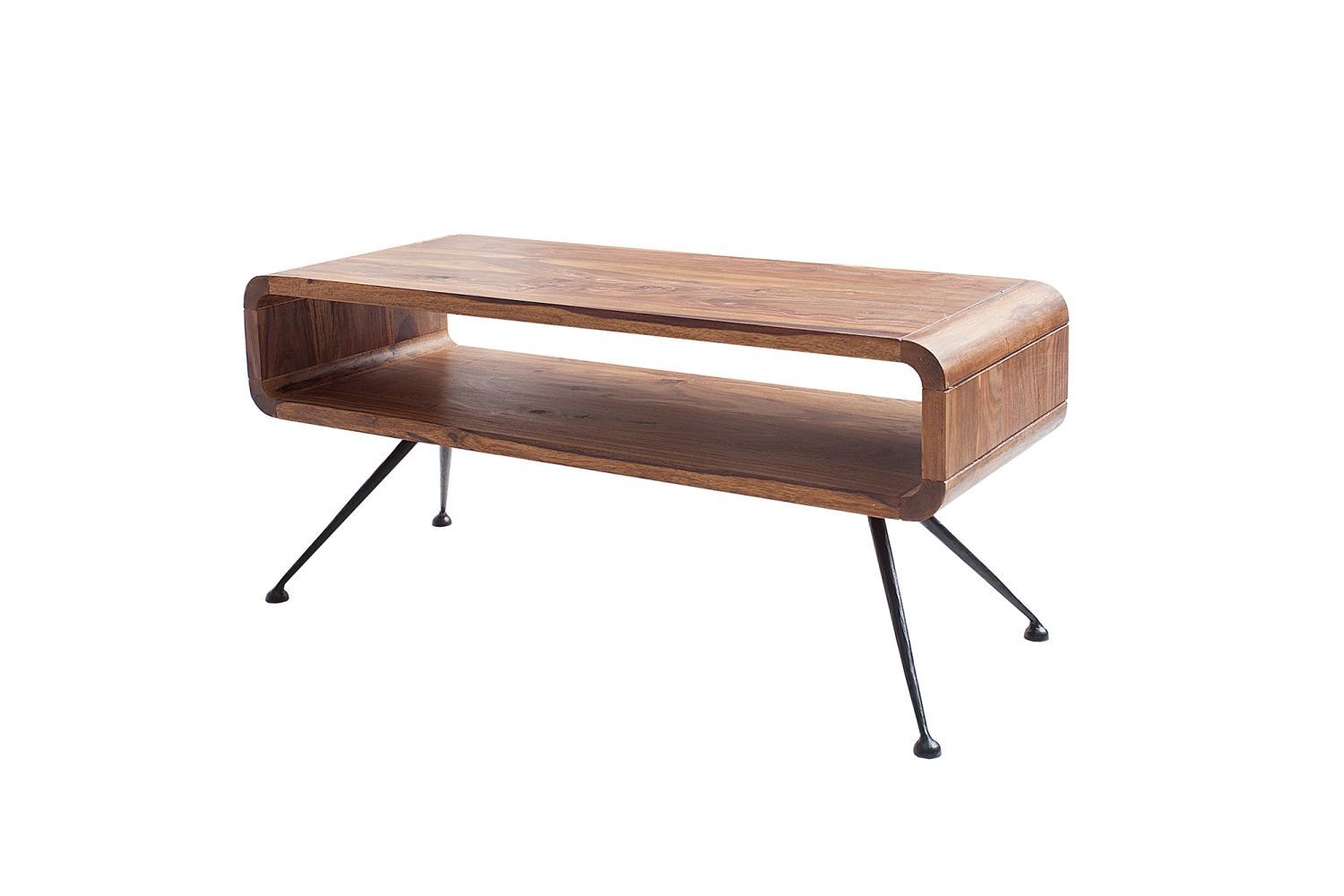 Couchtisch Sheesham Holz Metall 100x20 cm in Natur Schwarz Kaffeetisch, Mobiliar, Tabelle, Holz, Schreibtisch