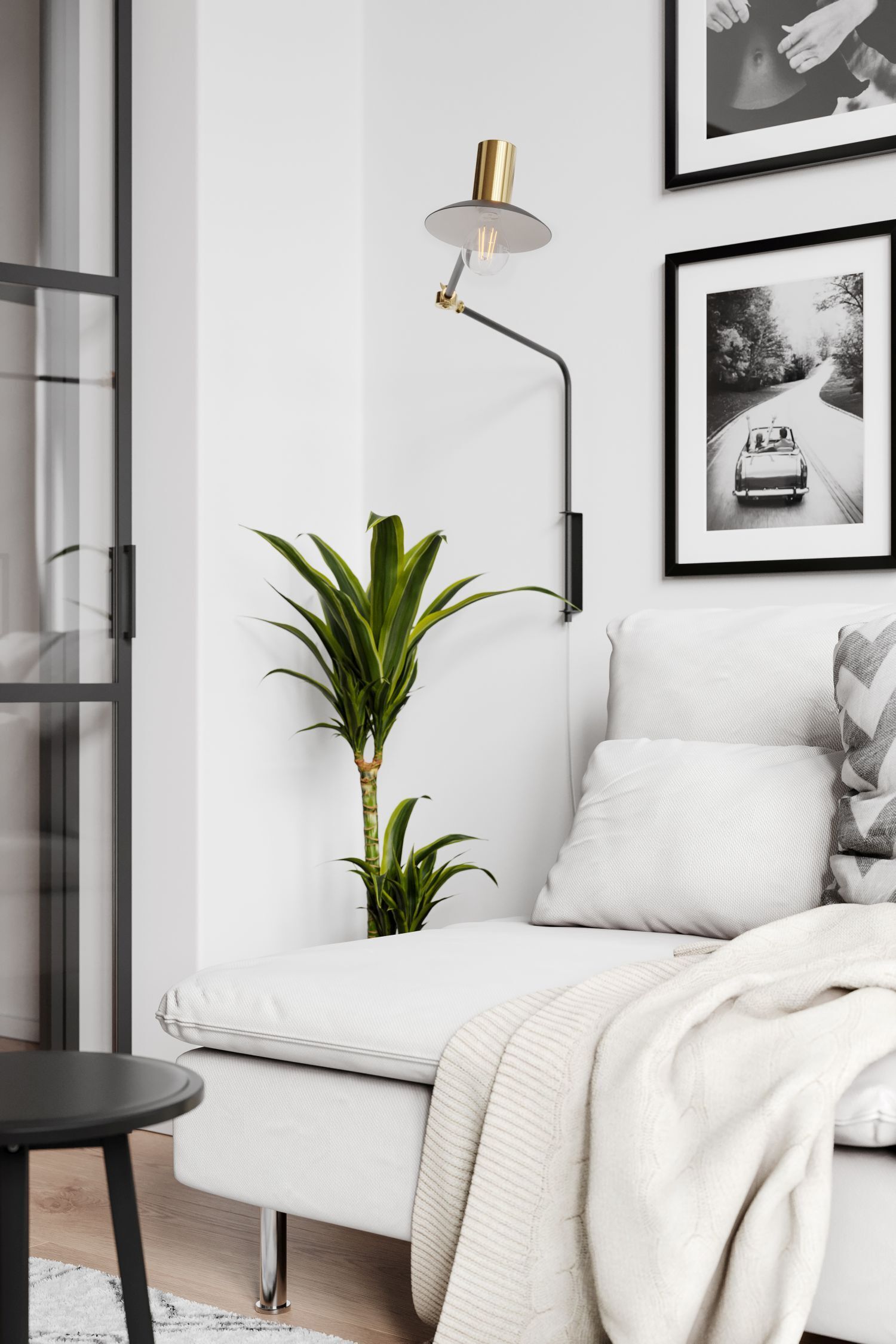 Wandlampe mit Kabel und Stecker Metall E27 Schwenkarm Wohnzimmer, Sofa, Lampe, Pflanze, Wanddeko