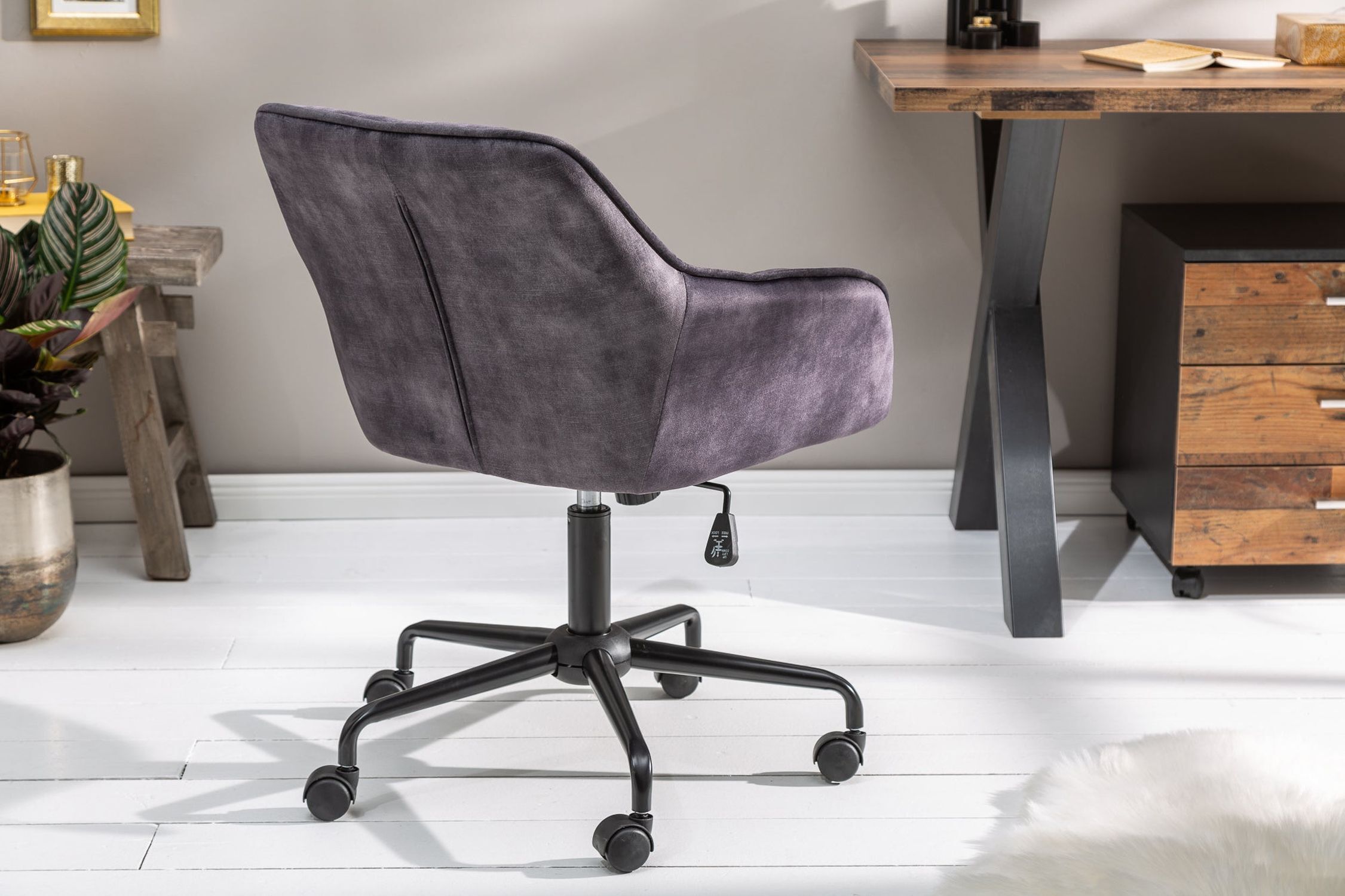 Chaise de bureau velours métal gris noir réglable en hauteur Moebel, Stuhl, Drinnen, Büro, Stuhl für das Büro