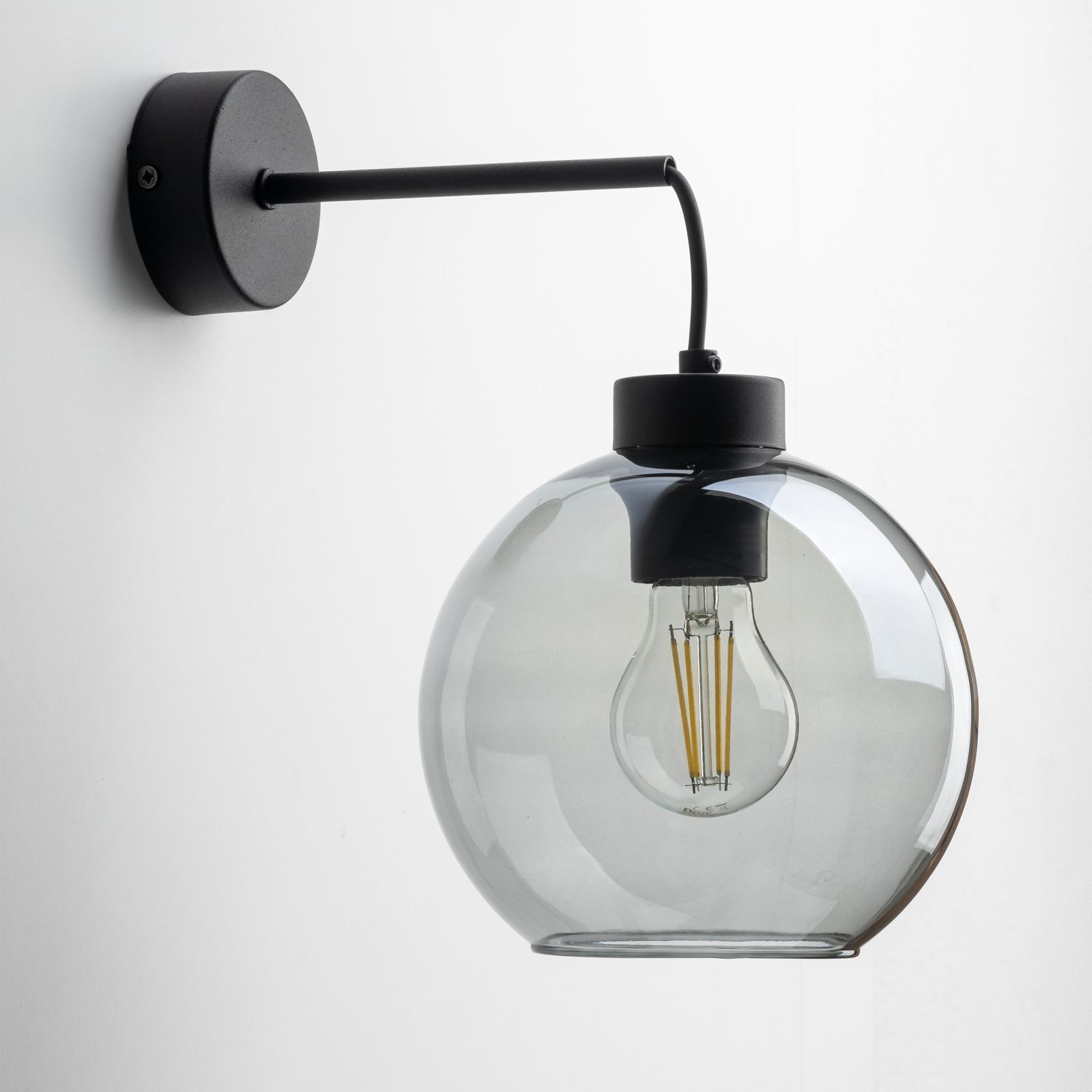 Wandleuchte Rauchglas Metall H: 28 cm E27 Schwarz Graphit
