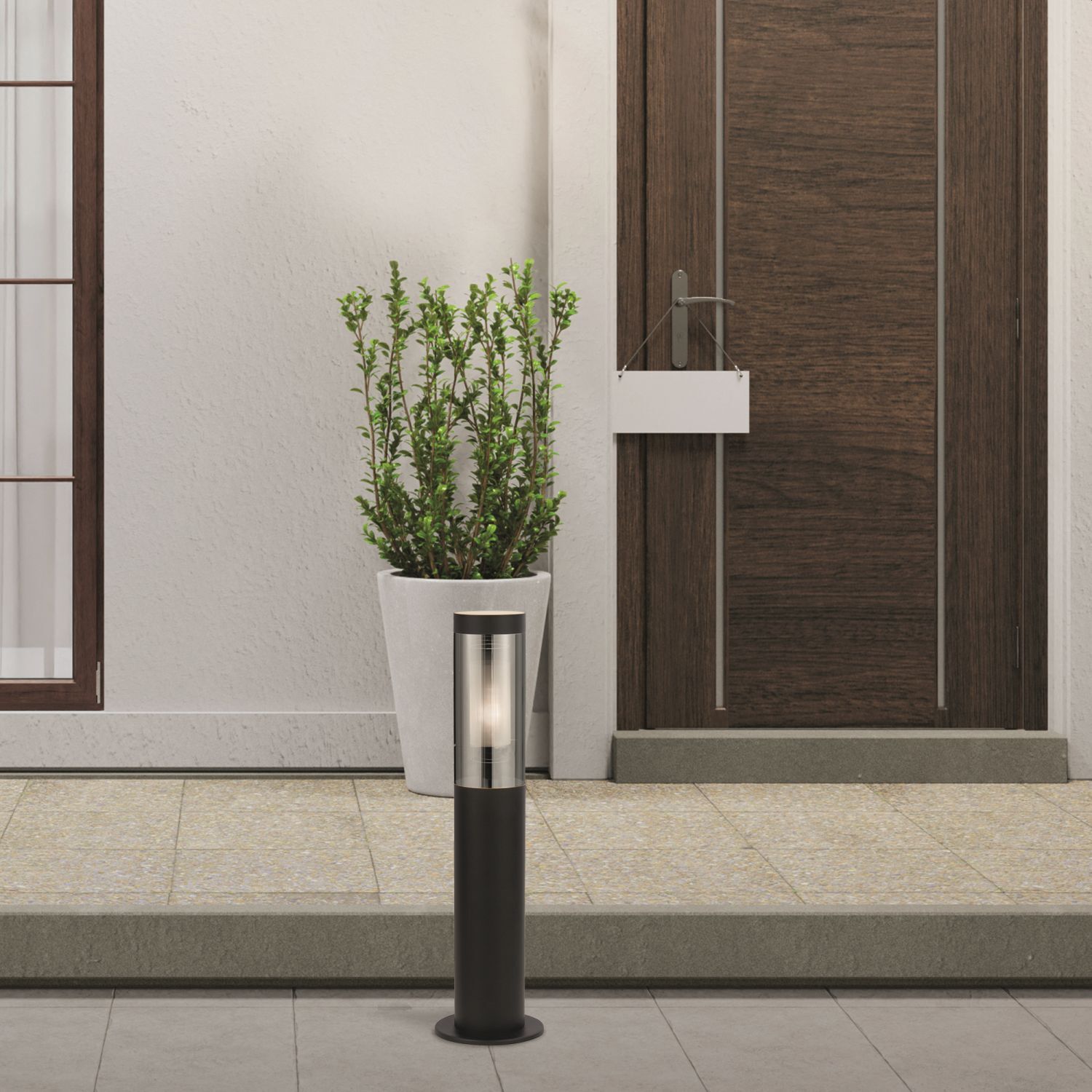 Pollerleuchte Edelstahl IP44 E27 45 cm Schwarz Rauchgrau
