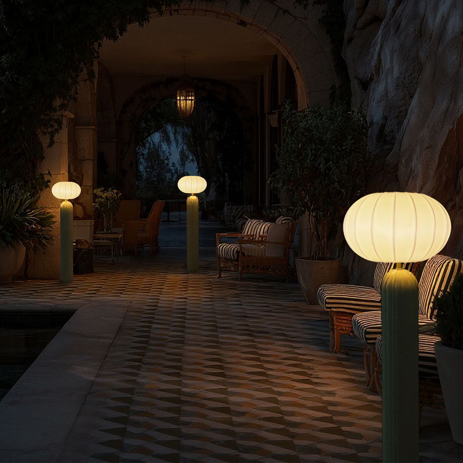 LED Solar Stehlampe Akku dimmbar Beige IP65 3000K 142cm Lampen, Außenbeleuchtung, Gartenweg, Spaziergang, Terrasse