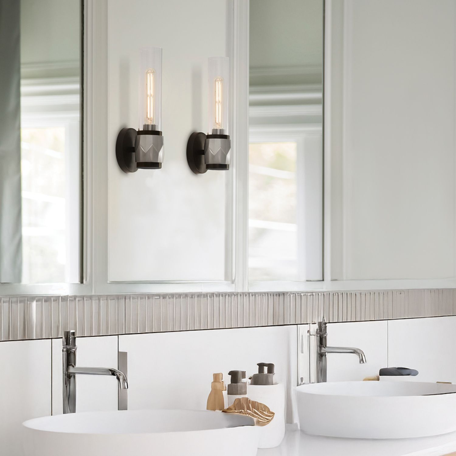 Badleuchte Metall Glas E27 IP44 H: 34,6 cm Modern GRETA Sinken, Waschbeckenhahn