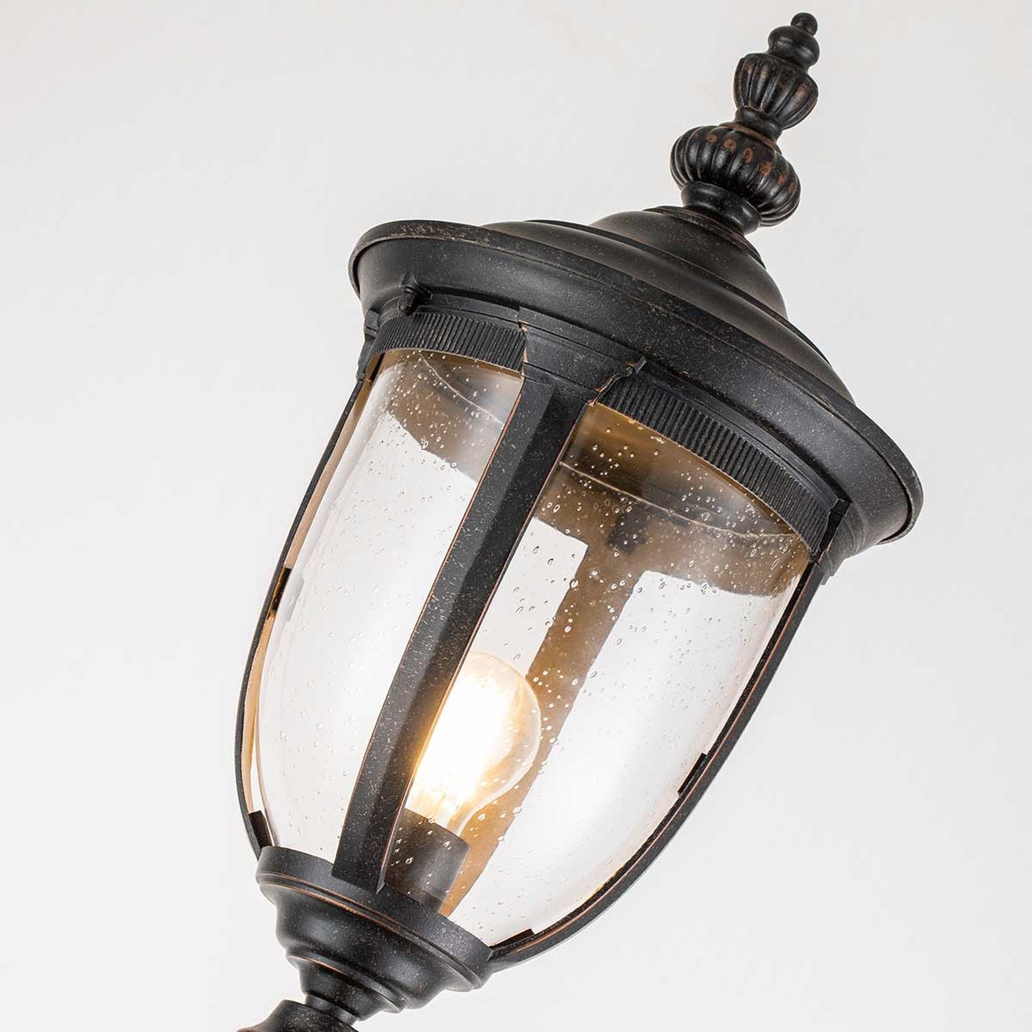 Mastleuchte Rustikal 232,5 cm hoch IP44 E27 Alu Glas Laterne, Gartenlampe, Außenbeleuchtung, Metall, Glasschirm