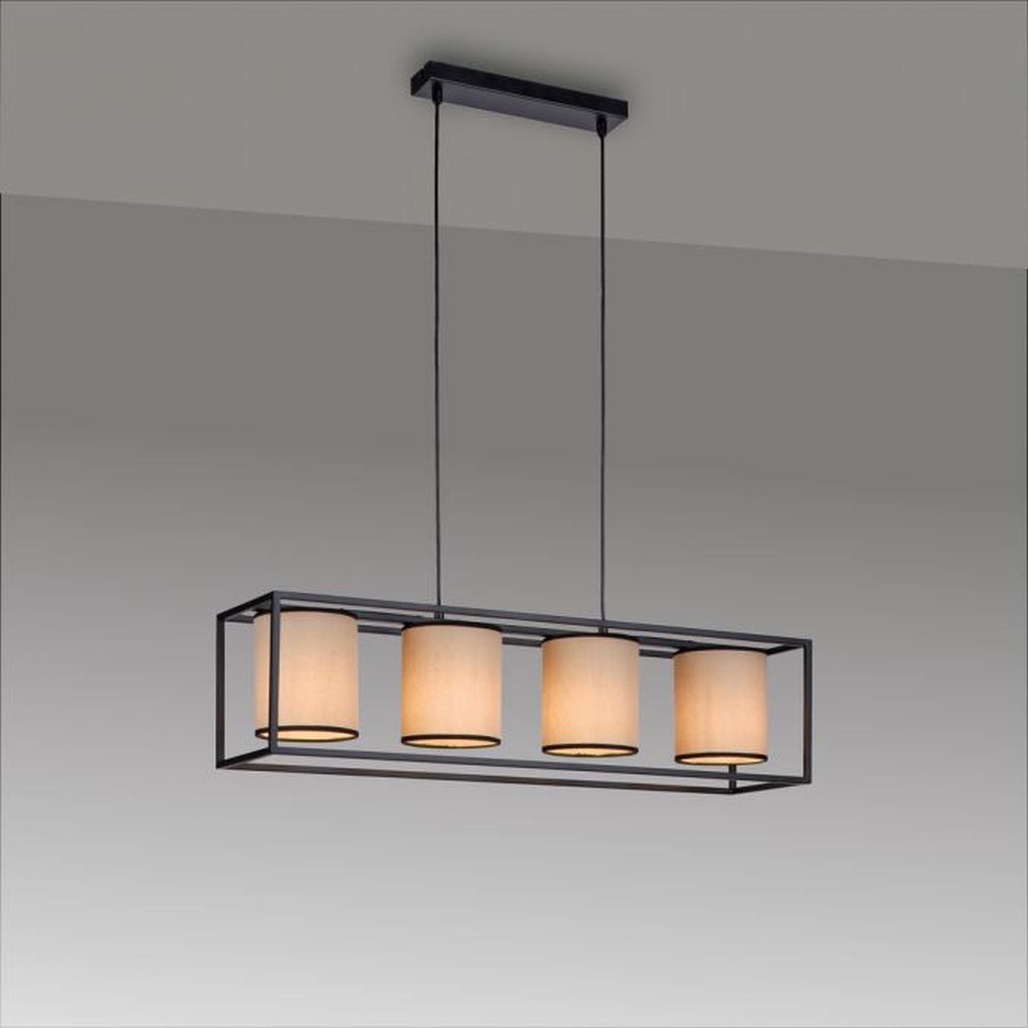 Suspension Tissu Métal Beige Noir E27 80 cm long