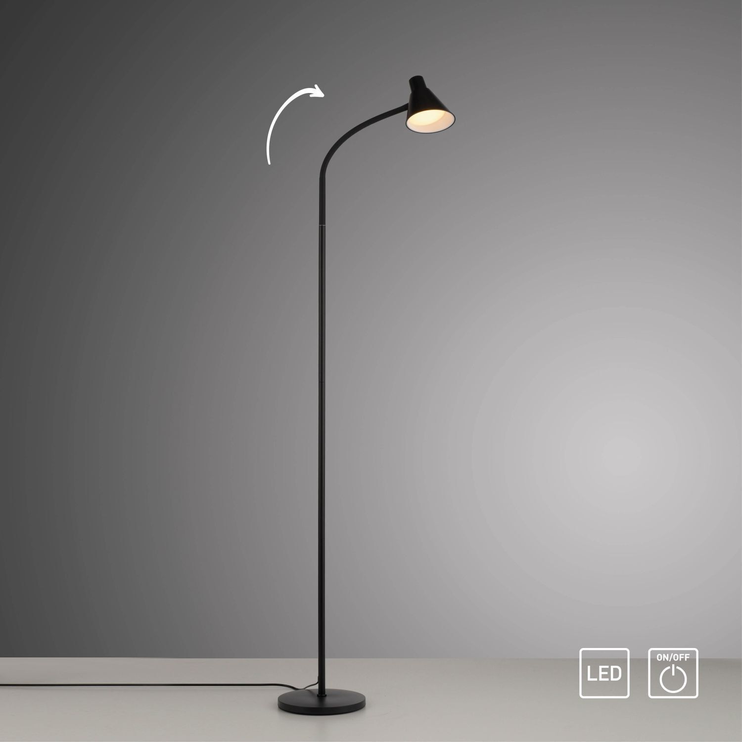 Lampadaire LED noir métal 150 cm 3000 K flexible Lampe
