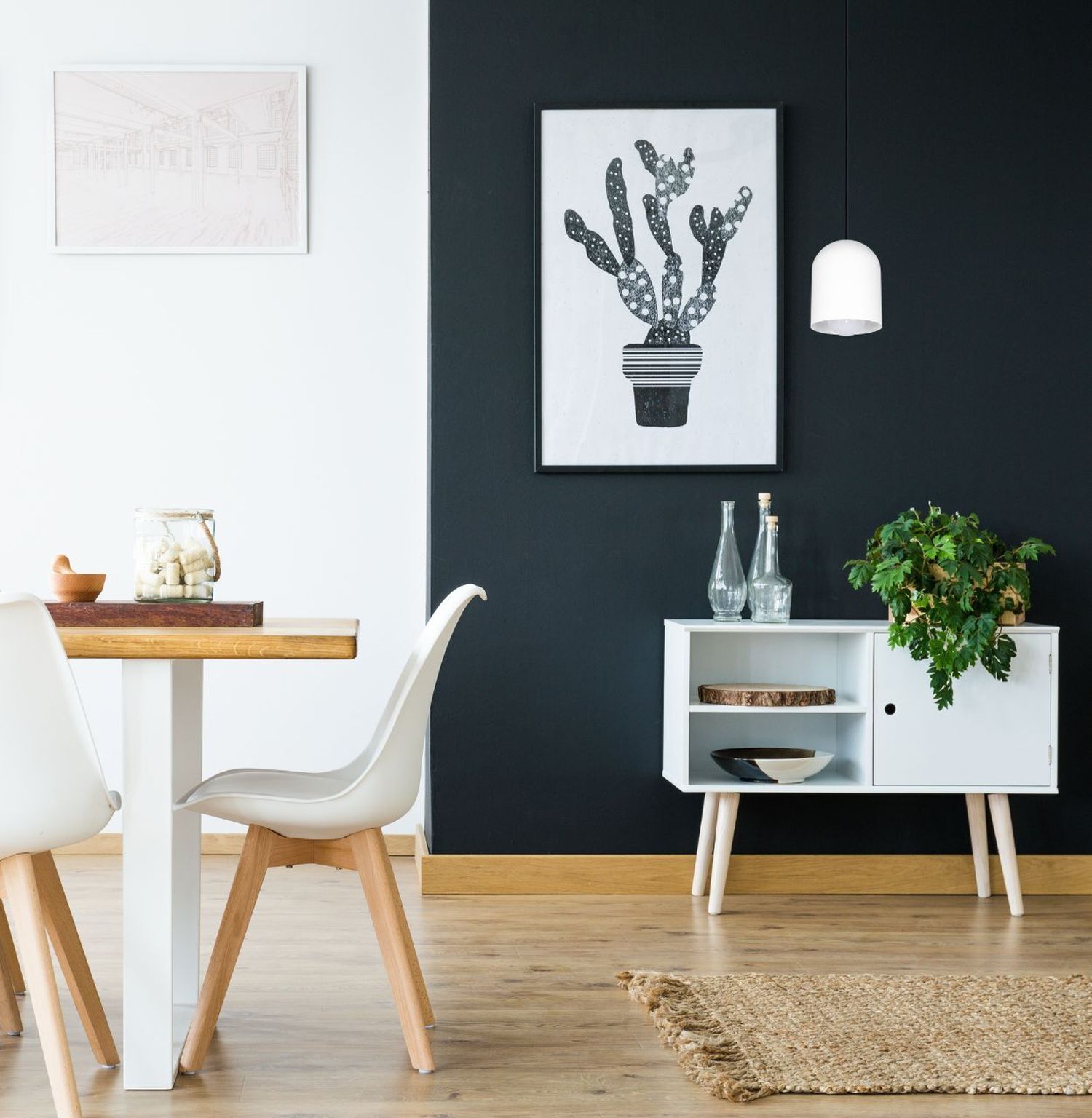 Runde Hängeleuchte Metall Schwarz Weiß E27 Ø11 cm Loft Innenarchitektur, Esszimmer, Esstisch, Tisch, Topfpflanze