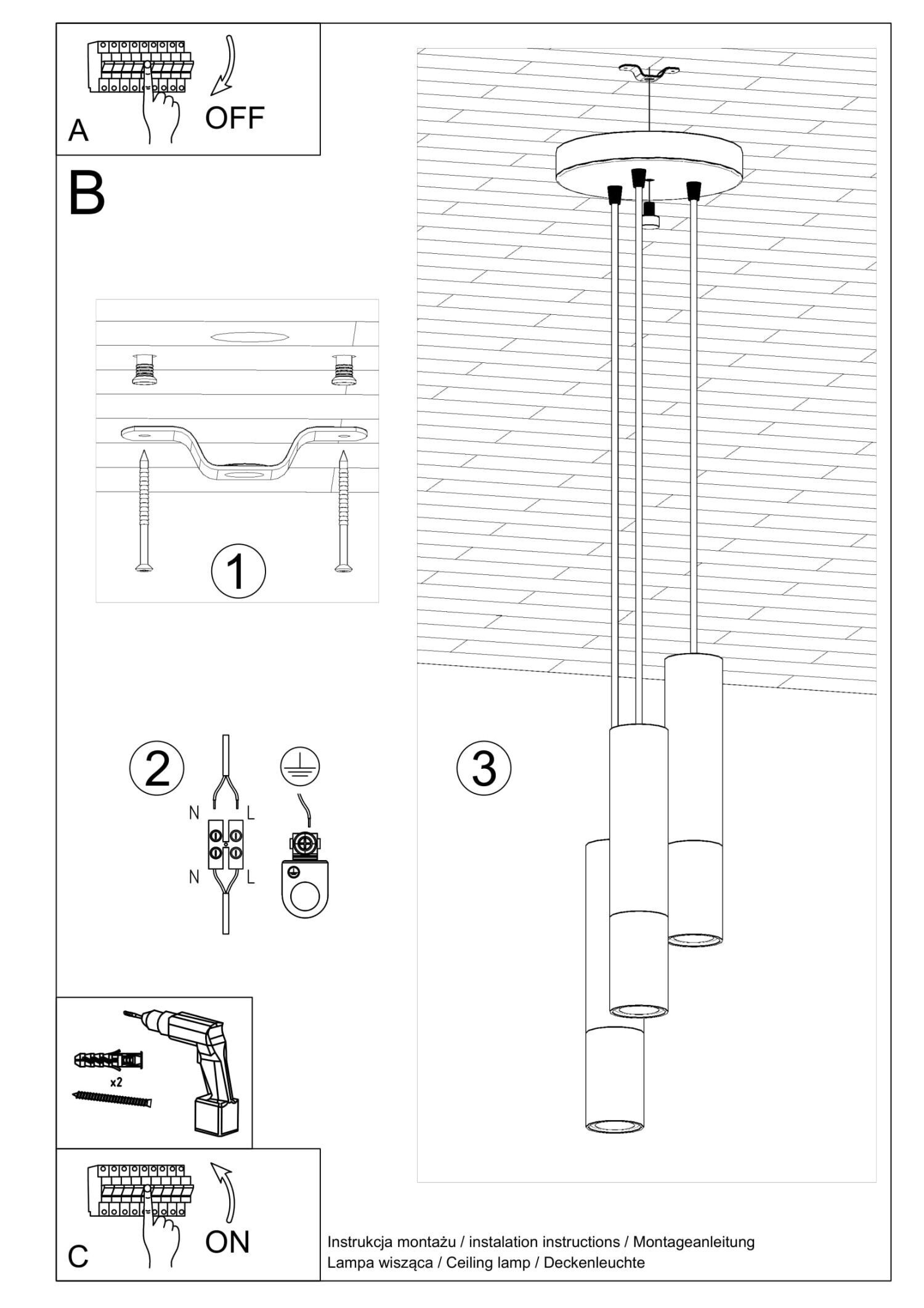 Lampe à suspendre noire chrome 3 flammes orientables GU10