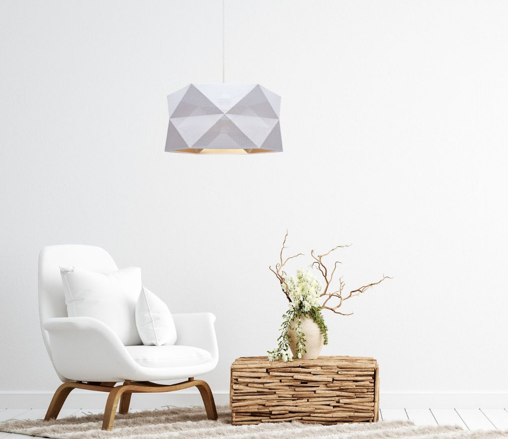 Moderne Hängeleuchte Stoff blendarm E27 L:70 Weiß Beige Drinnen, Innenarchitektur, Pflanze, Pflanze im Topf, Mobiliar