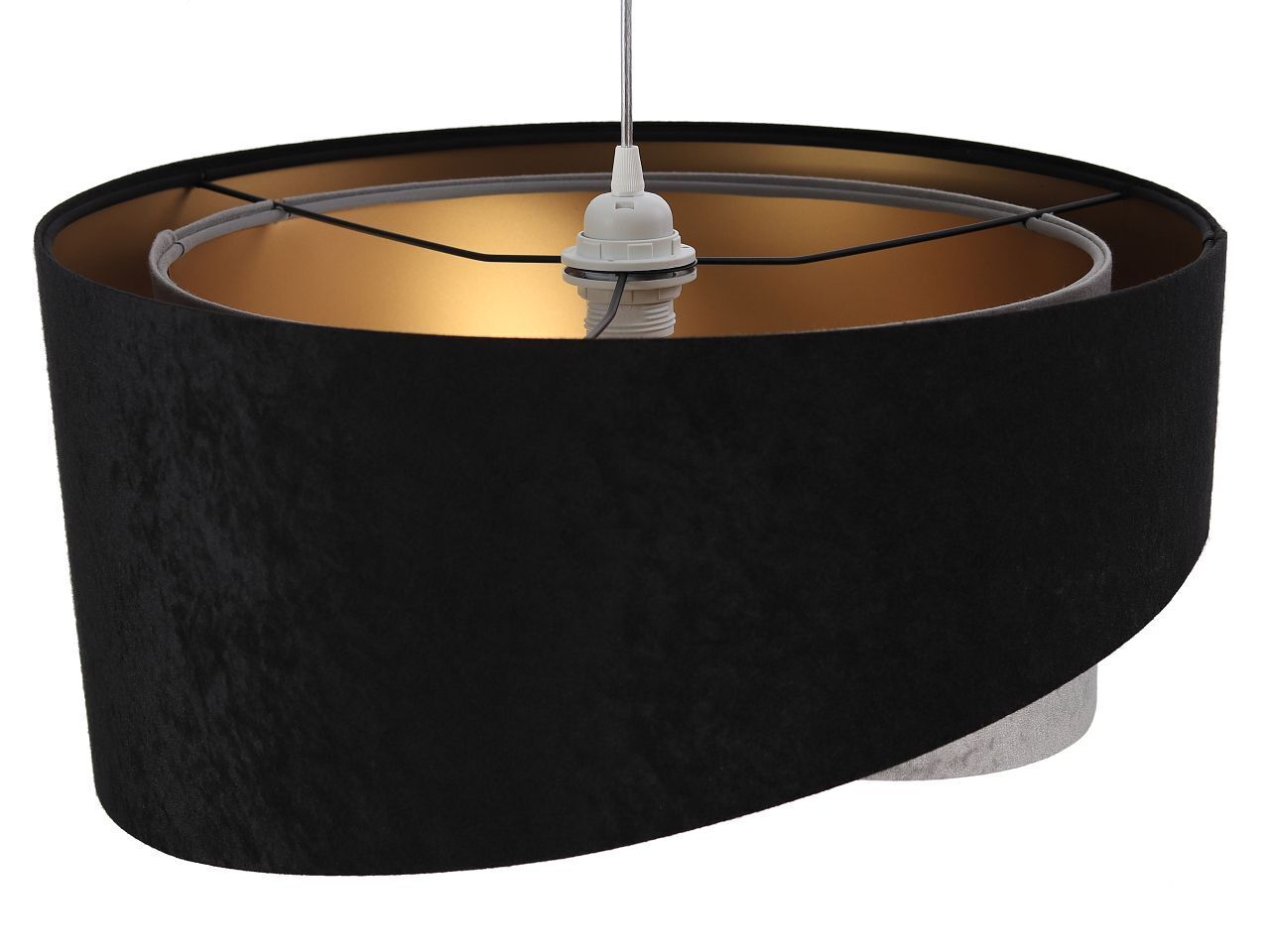 Pendelleuchte Schwarz Grau Gold E27 rund Ø 50 cm Stoff Lampe, Lampenschirm, Mobiliar, Tabelle