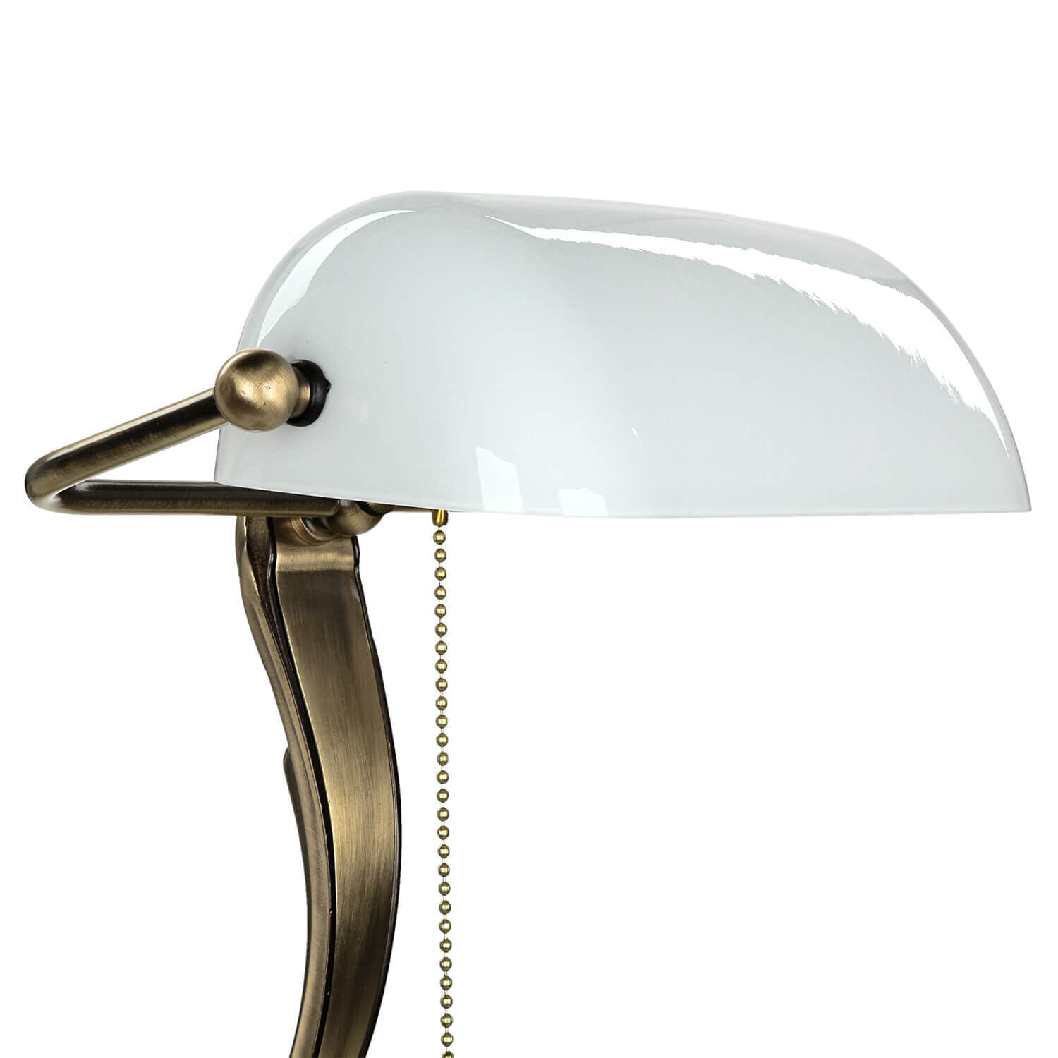 Lampe de banquier bronze en laiton avec abat-jour blanc