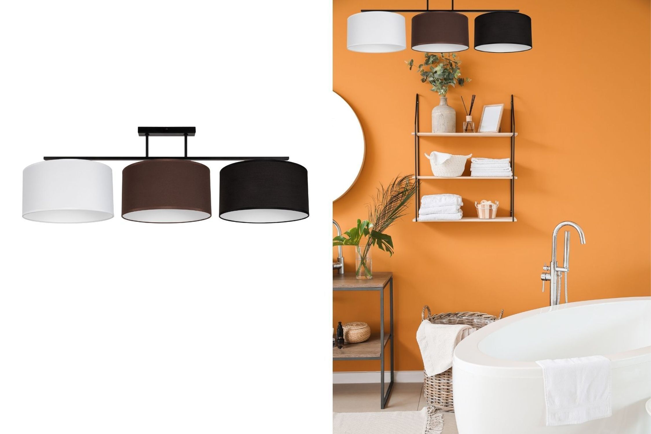 Plafonnier long Tissu Blanc Marron Noir E27 100 cm Lampe, Baden