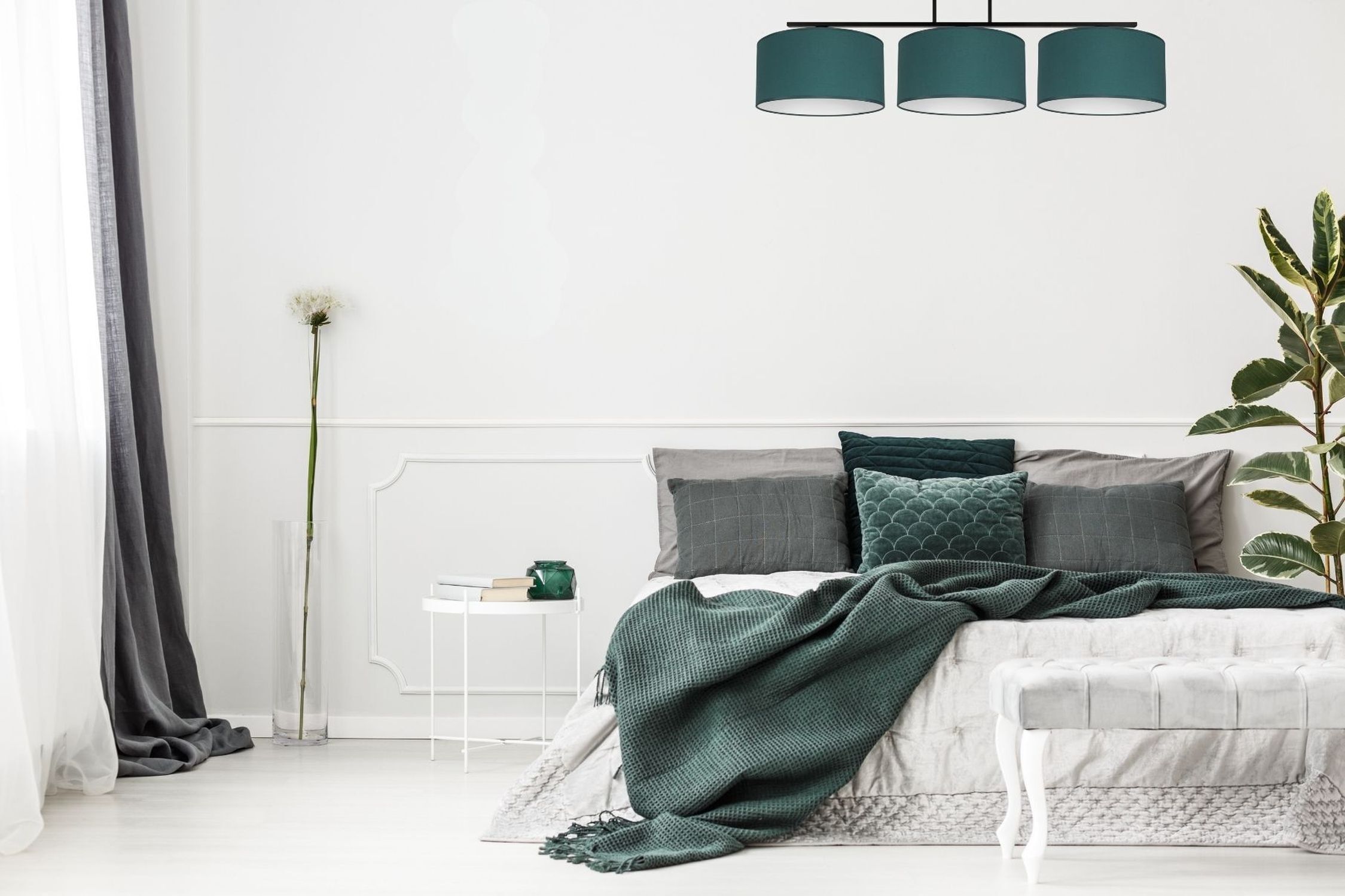 Blendarme Lampe de plafonnier tissu vert blanc E27 3-flamme