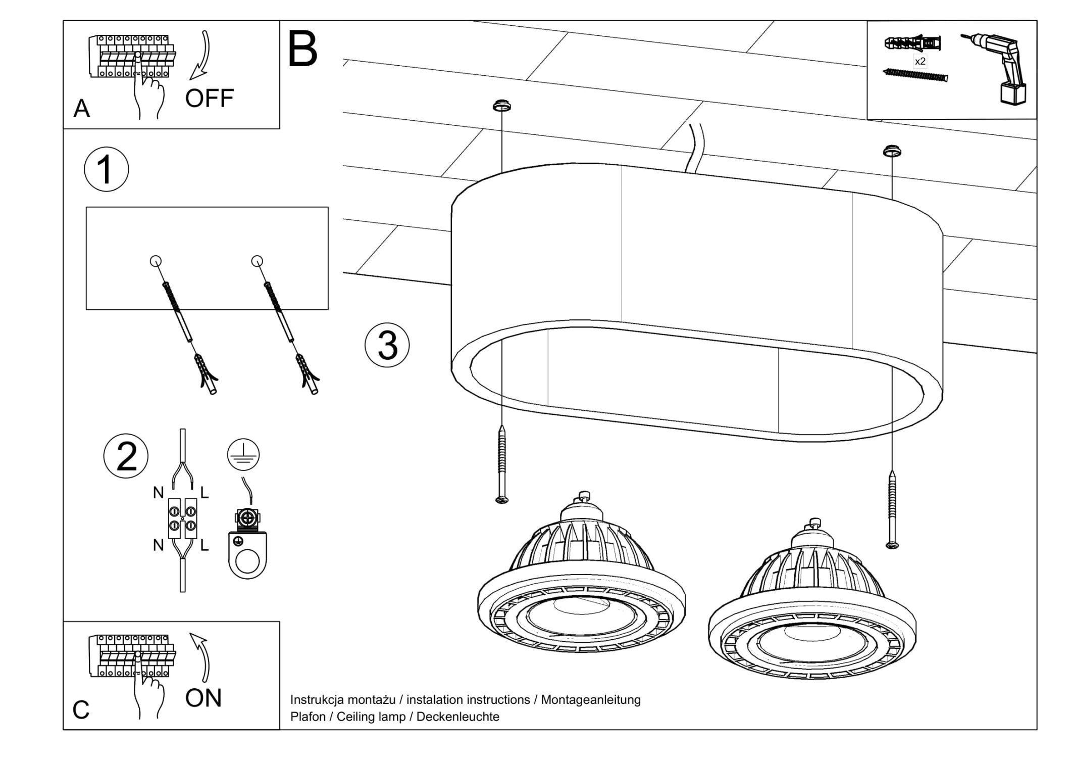 Spot Lampe Beton 2x GU10 L: 27 cm H: 9 cm klein Decke