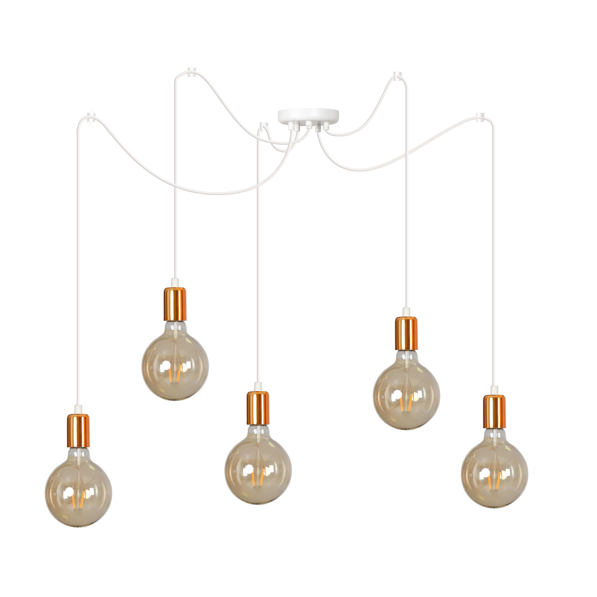 Pendelleuchte Kupfer Weiß Retro 5-flammig E27 Licht, Lampe