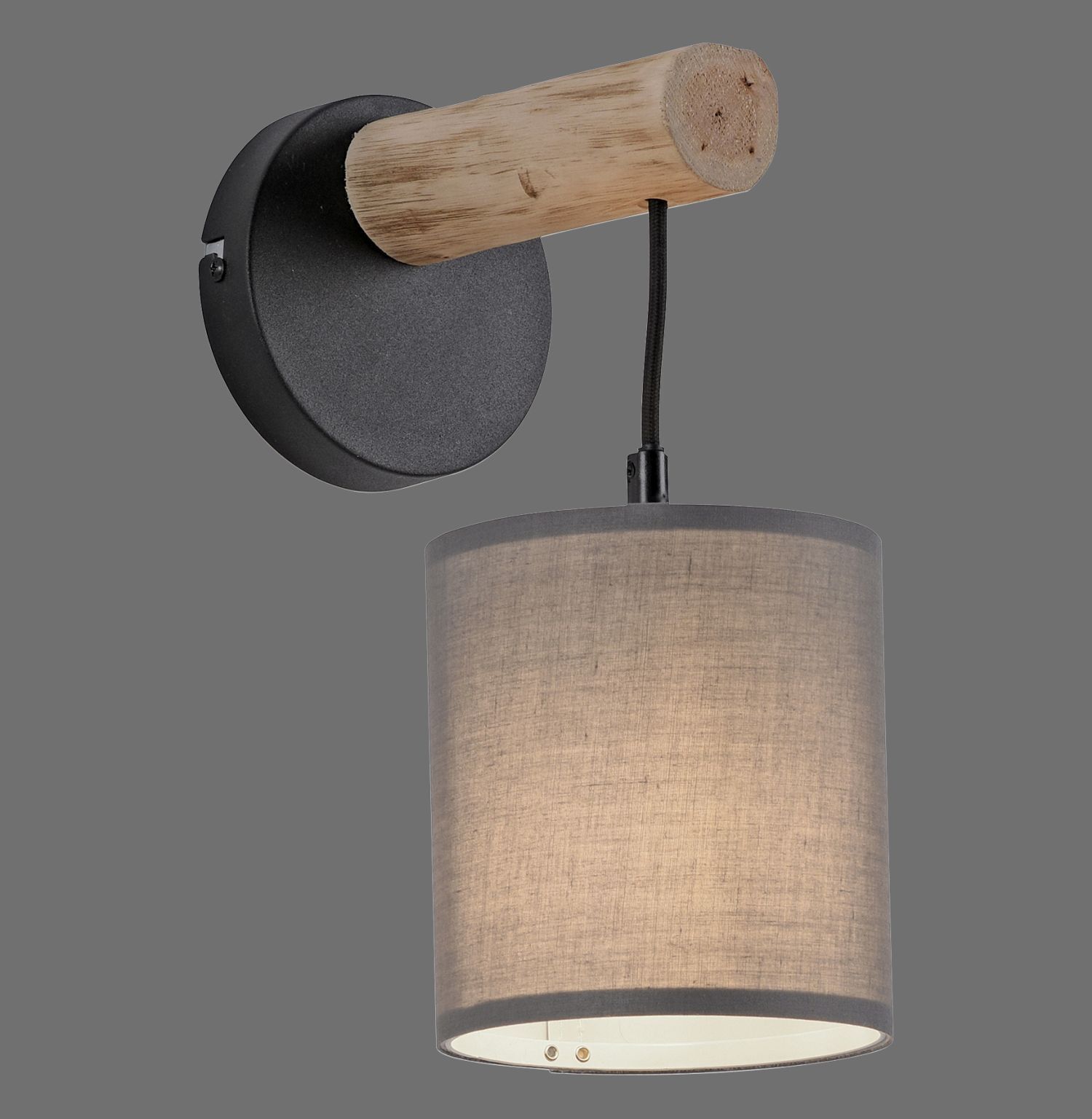 Gemütliche Wandleuchte Stoffschirm Holz H:29,5 cm E27 Lampe