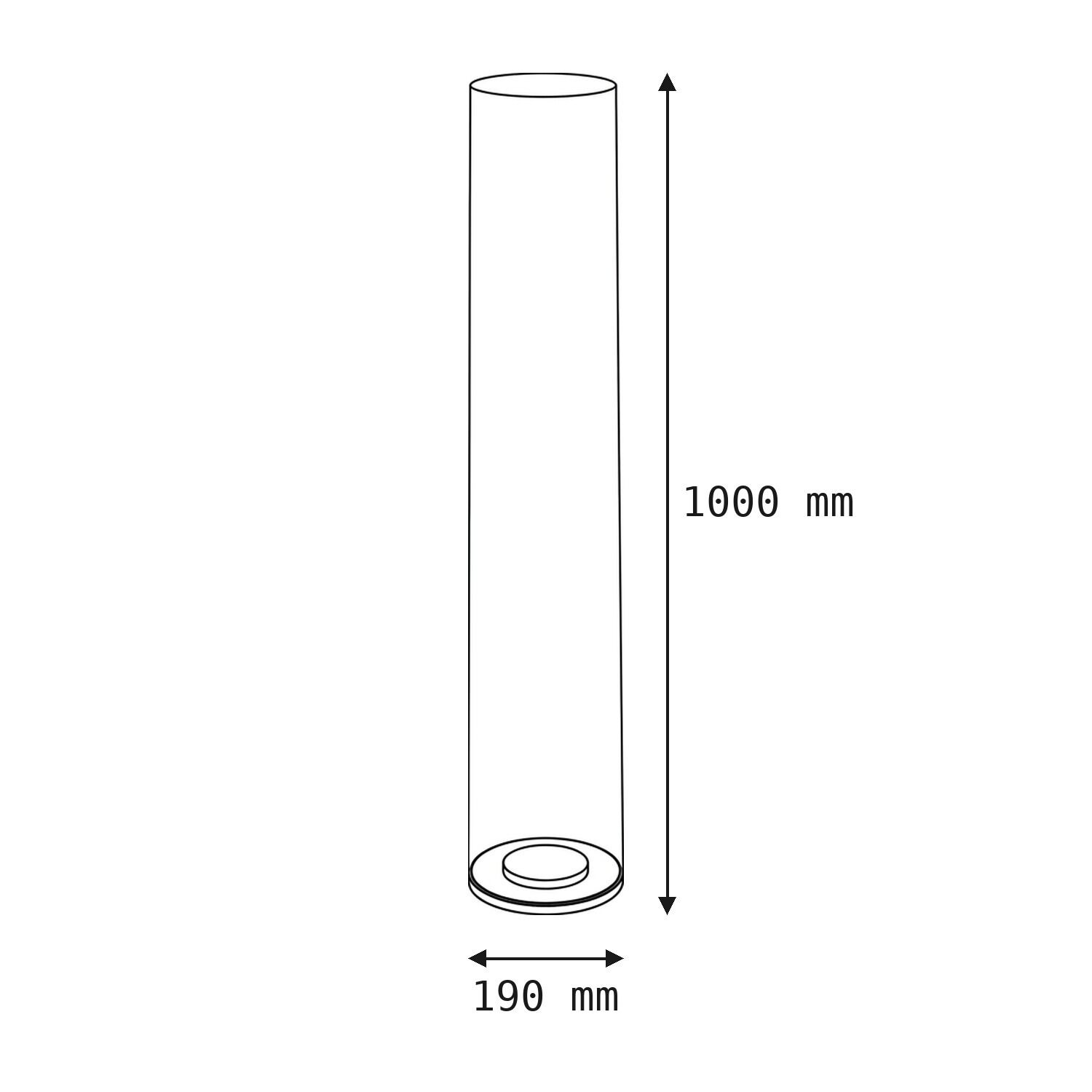 le126637-stehlampe-terrasse-garten-balkon-aussen-kunststoff-modern-weiss-schwarz-06 rohr, rohrlänge-1000mm, 190mm-basis, zylinder, produkt-dimensionen