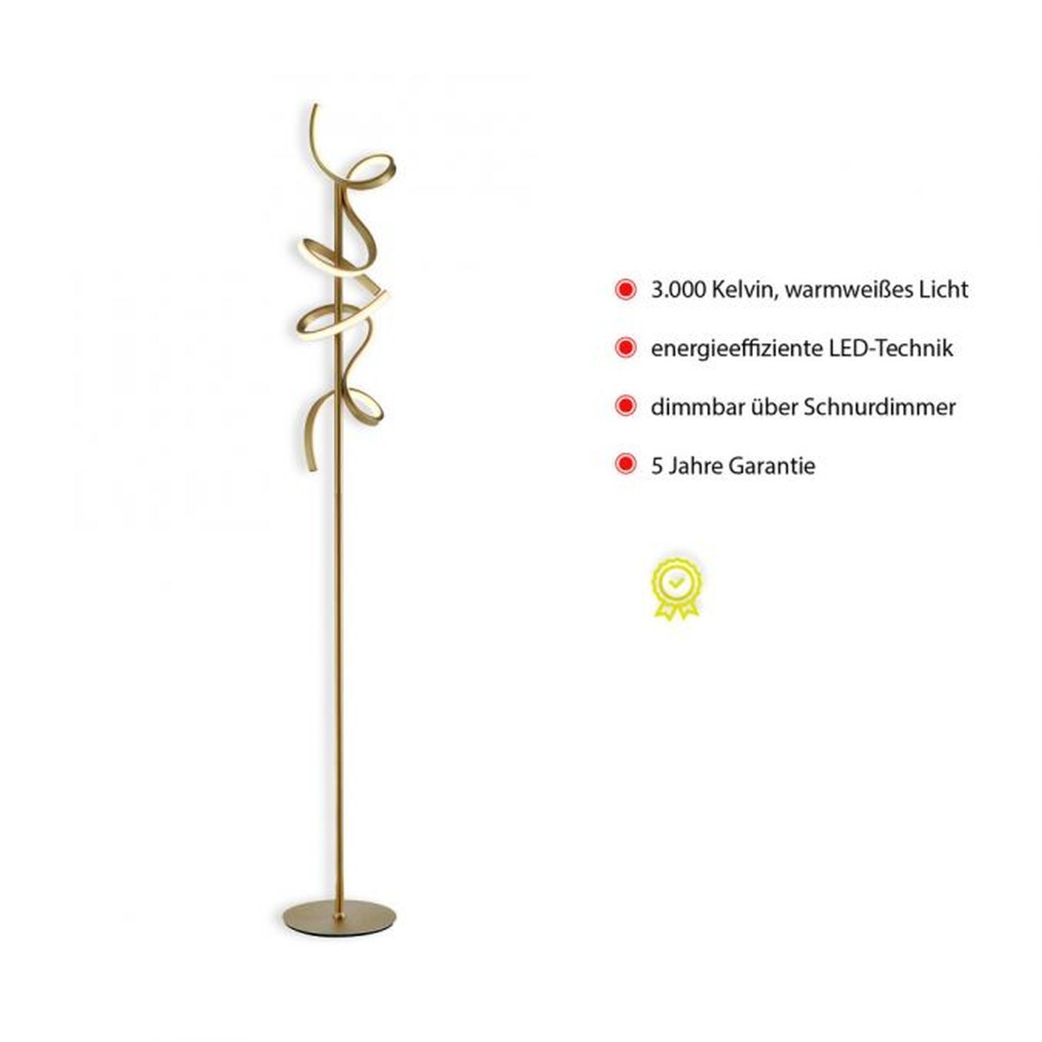 Dimmbare LED Stehleuchte 11 W 156 cm in Messing matt Dimmbare LED Stehleuchte 11 W 156 cm in Messing matt