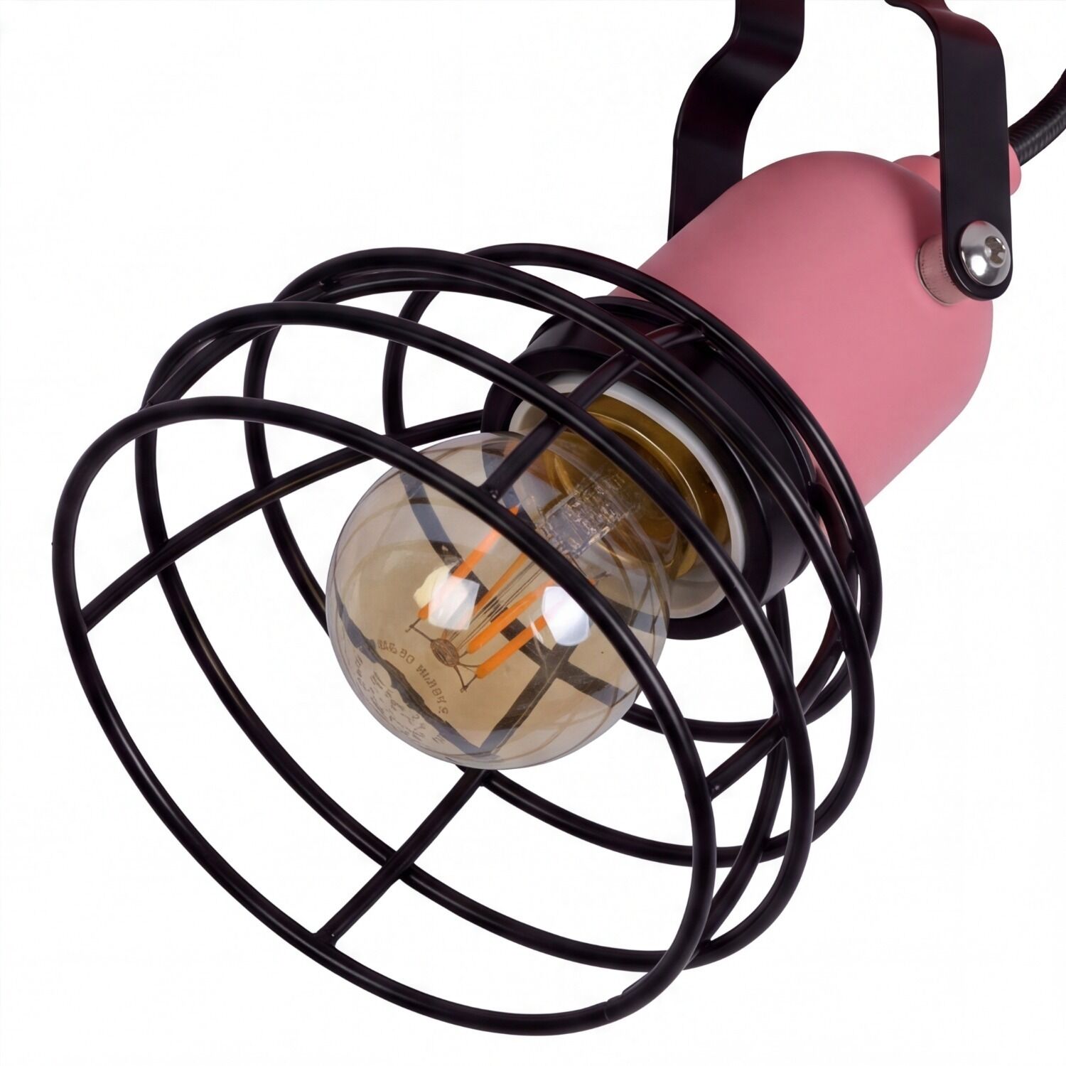kinder-deckenlampe-badlampe-strahler-badezimmer-lampen-fivon-1x-e27-bis-60w-rosa-schwarz-fuer-kinder-le129125-04 Lacklampe, Gitterlampenschutz, Edison-Glühbirne, Metallgitter, pink