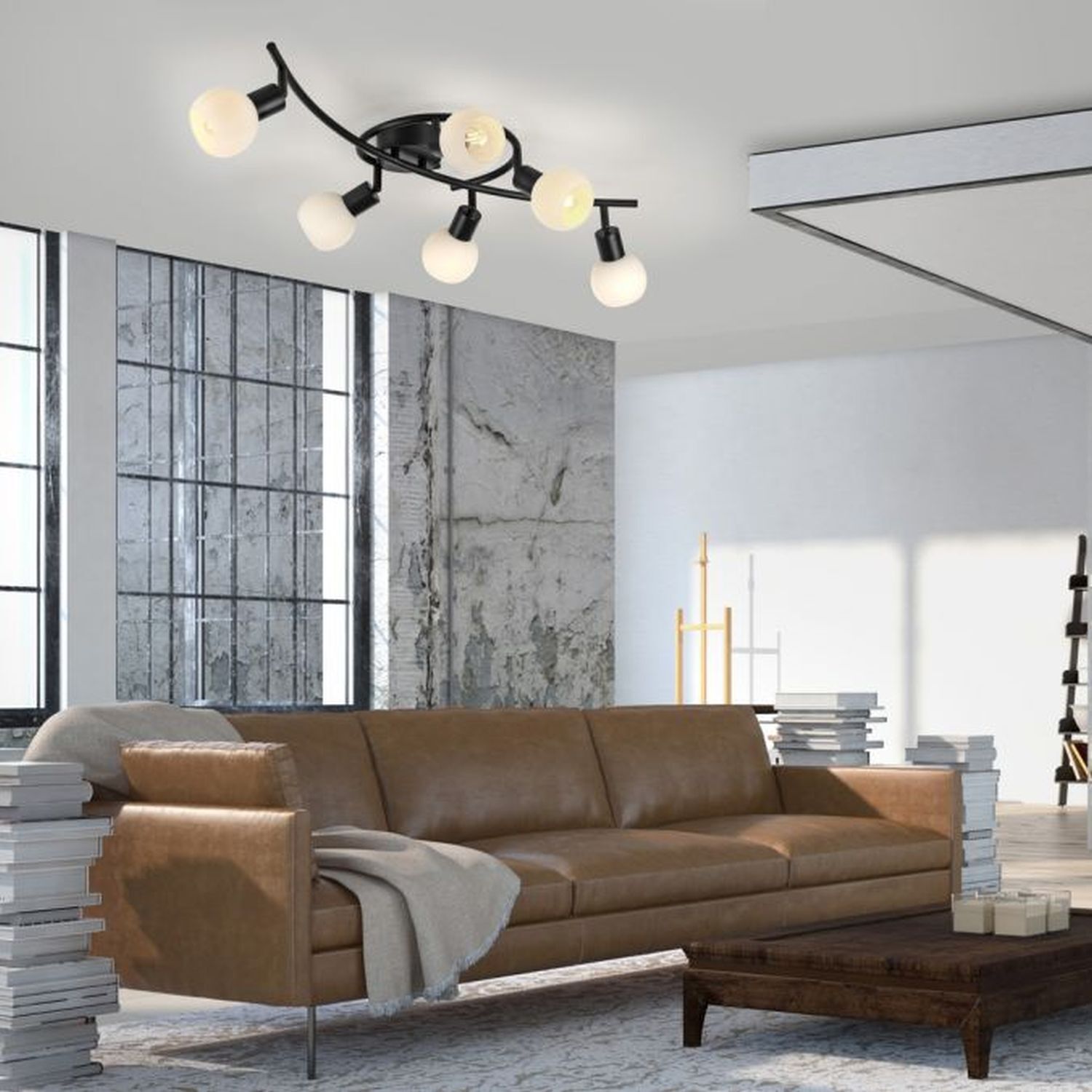 Spot de plafond verre métal 6 flammes incl E14 5 W flexible Couch, Mobiliar, Inneneinrichtung, Lampe, Wohnzimmer