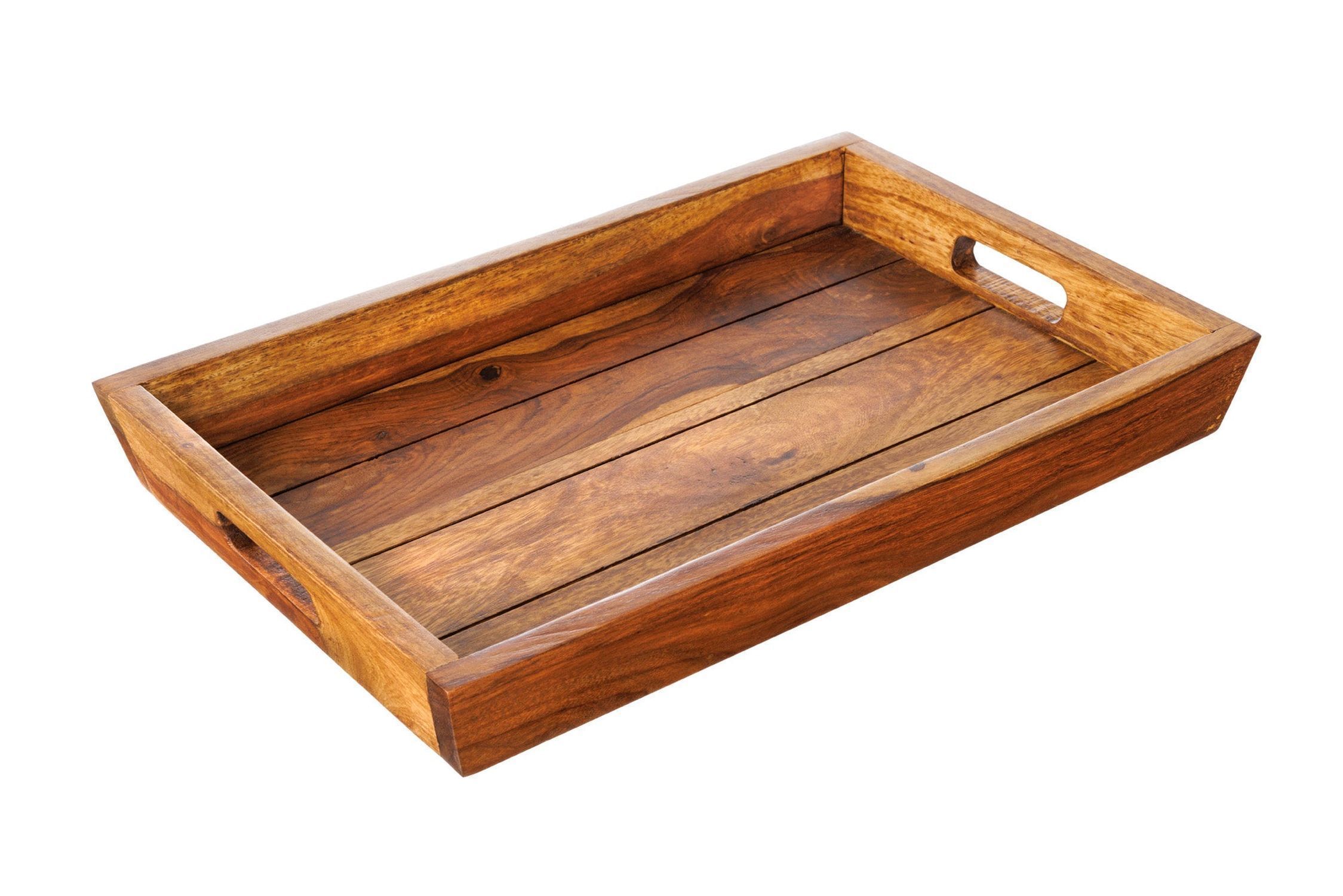 Tablett Holz Sheesham 29 x 44 cm mit Griffen Unikat