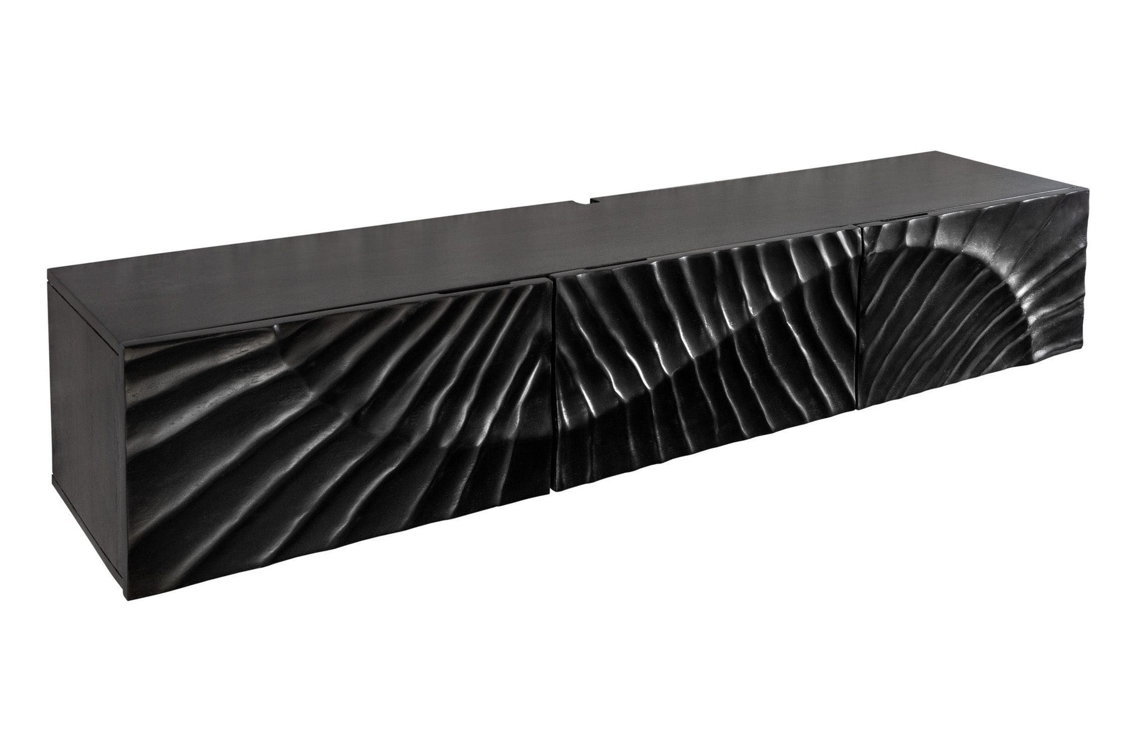 Meuble TV suspendu noir 160 cm bois de manguier fait main